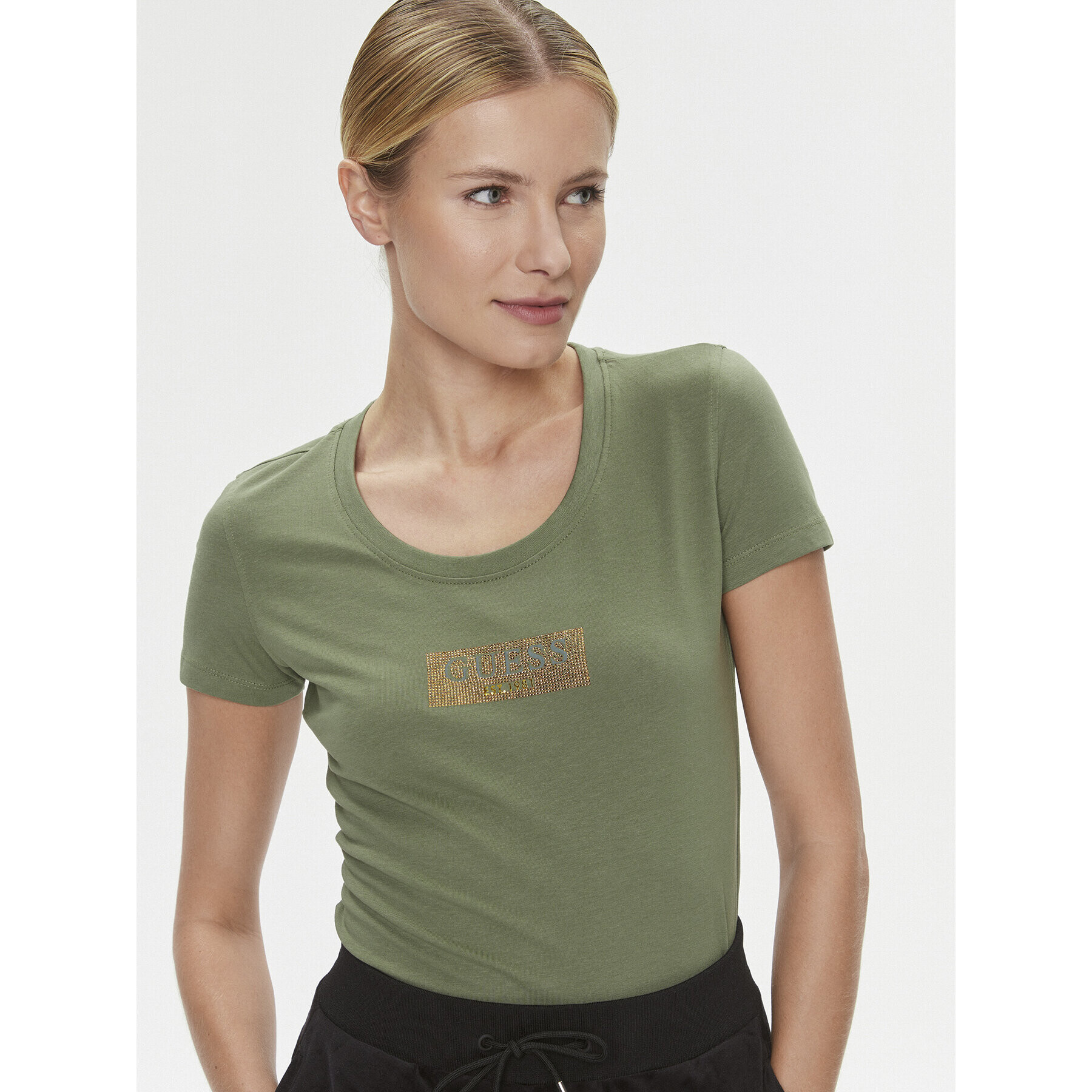 Guess Тишърт W4RI33 J1314 Зелен Slim Fit - Pepit.bg
