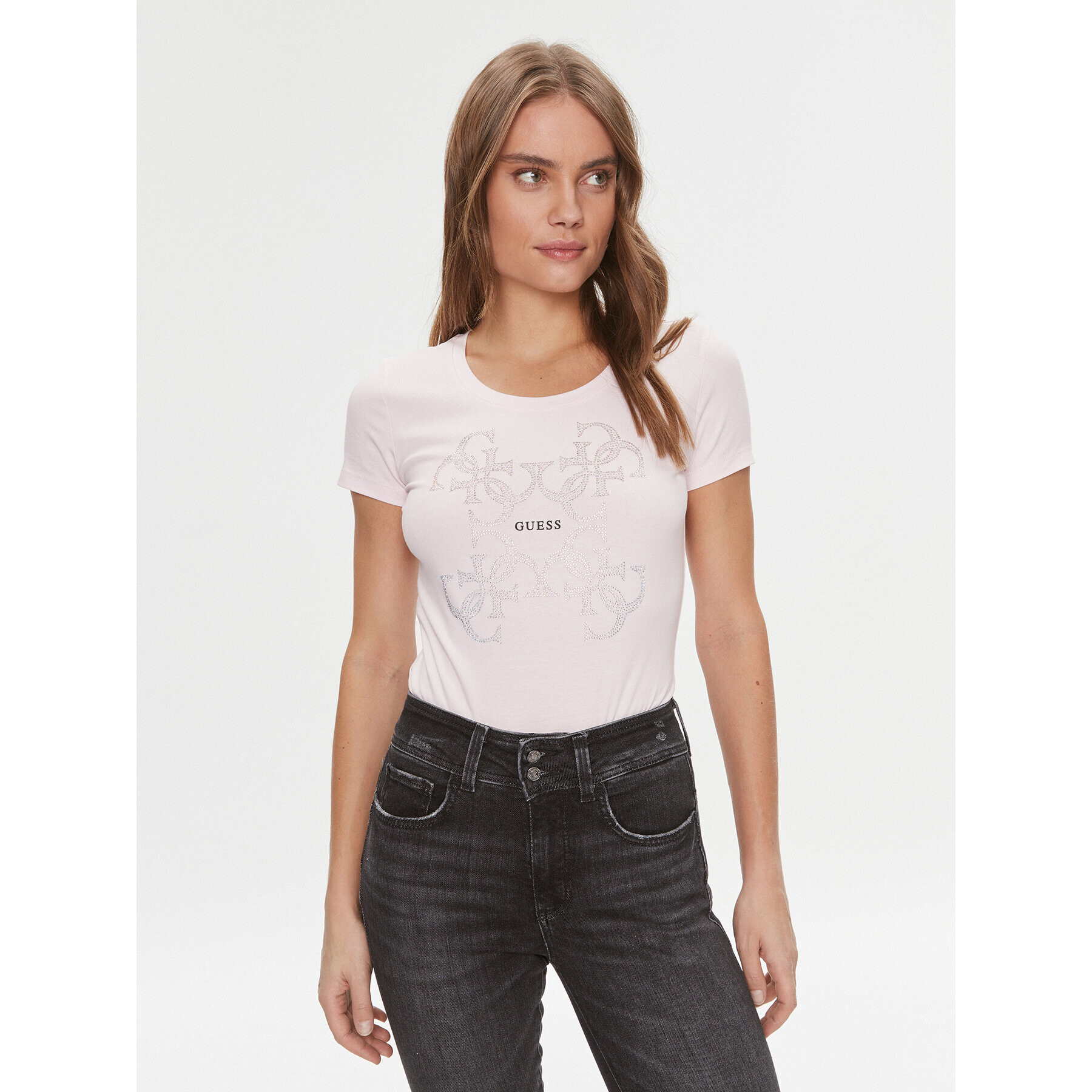Guess Тишърт W4RI35 J1314 Розов Slim Fit - Pepit.bg