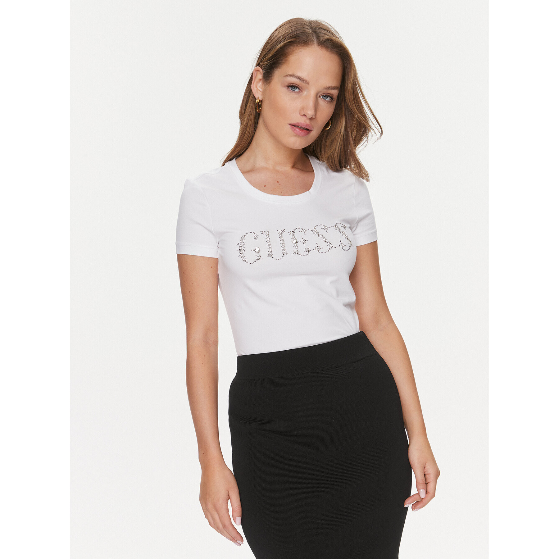 Guess Тишърт W4RI39 J1314 Бял Slim Fit - Pepit.bg