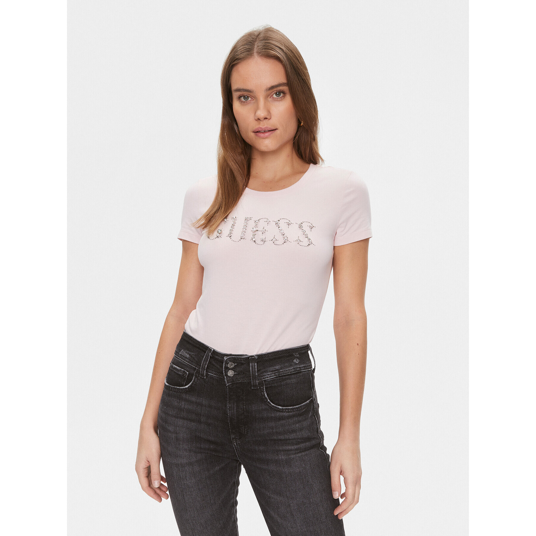 Guess Тишърт W4RI39 J1314 Розов Slim Fit - Pepit.bg