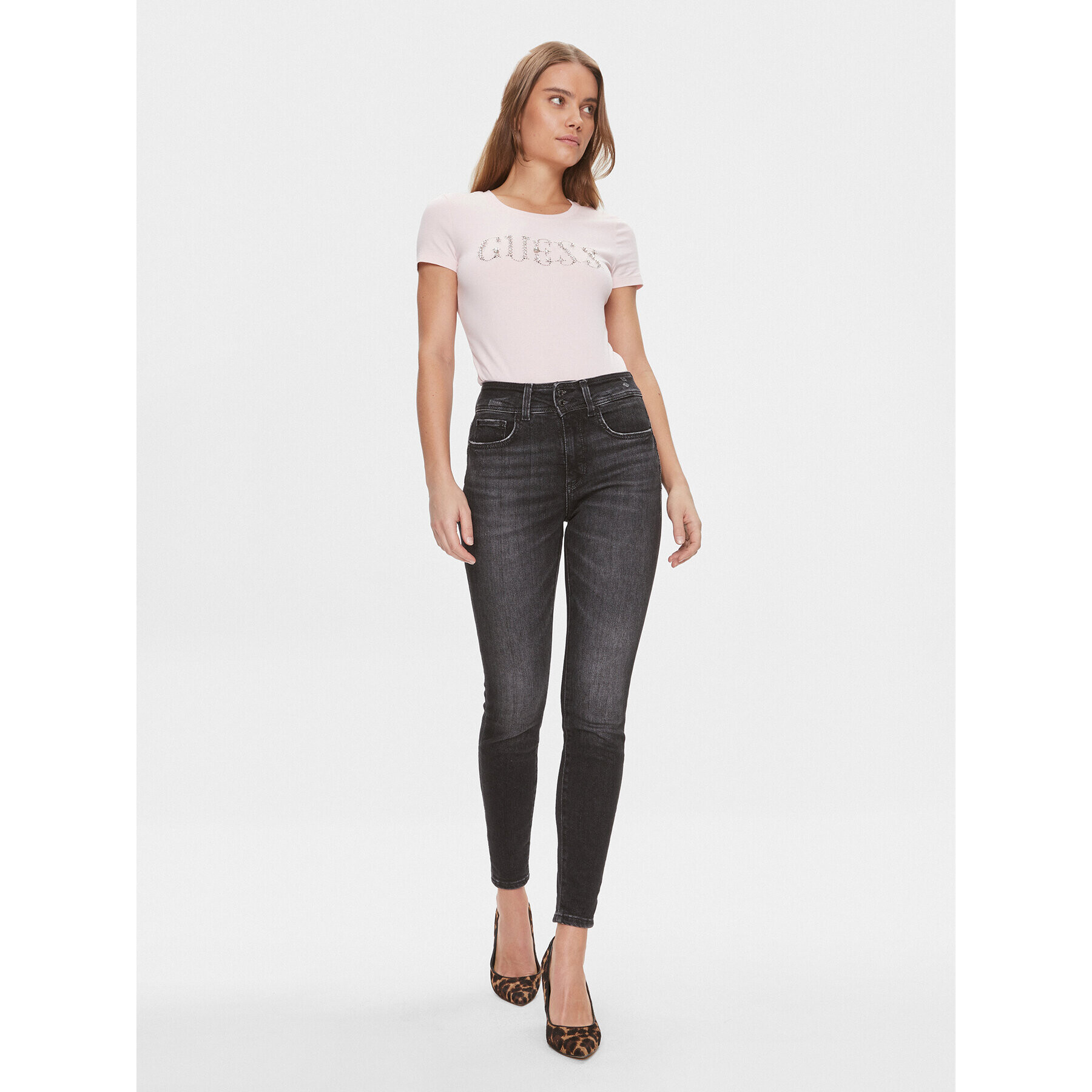 Guess Тишърт W4RI39 J1314 Розов Slim Fit - Pepit.bg