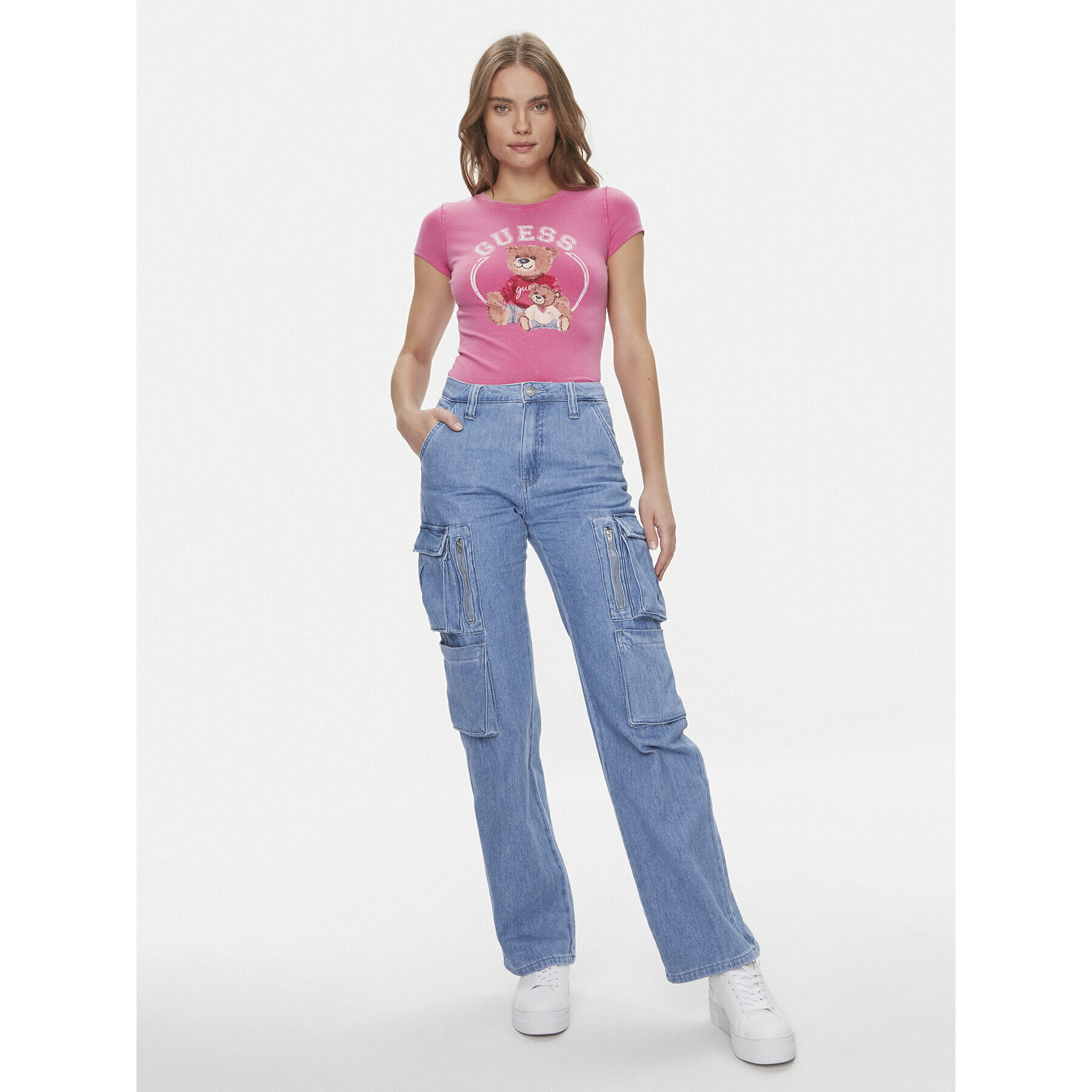 Guess Тишърт W4RI87 K49A1 Розов Slim Fit - Pepit.bg