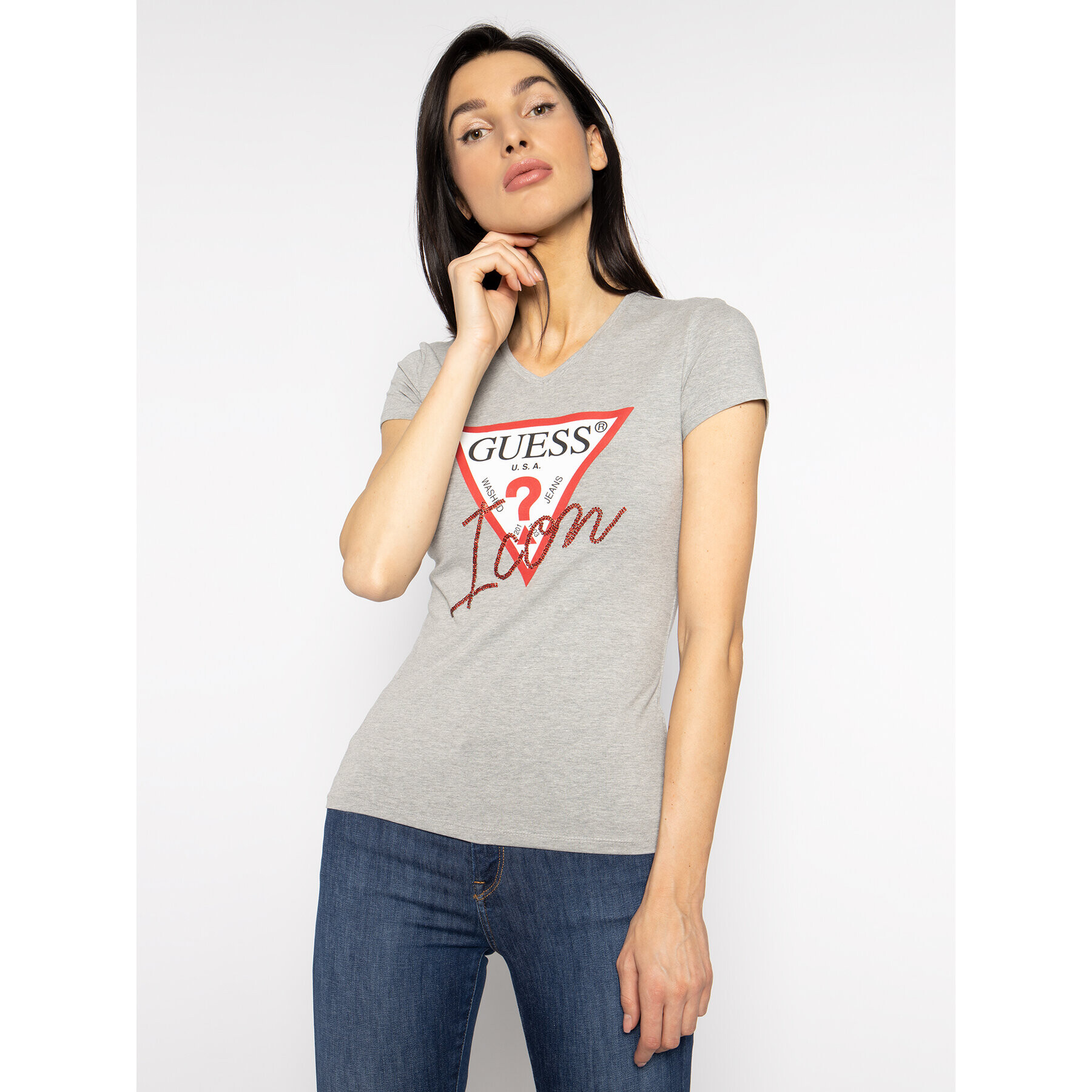 Guess Тишърт W94I89 K7DE0 Сив Slim Fit - Pepit.bg