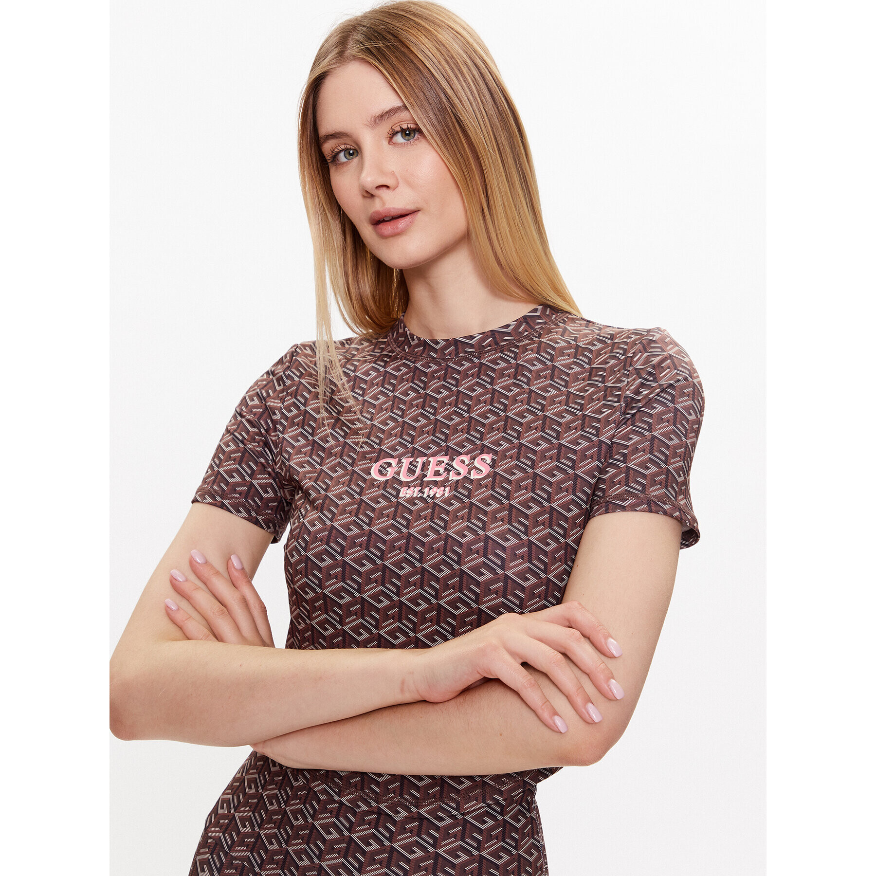 Guess топ V3YP15 MC03W Кафяв Slim Fit - Pepit.bg