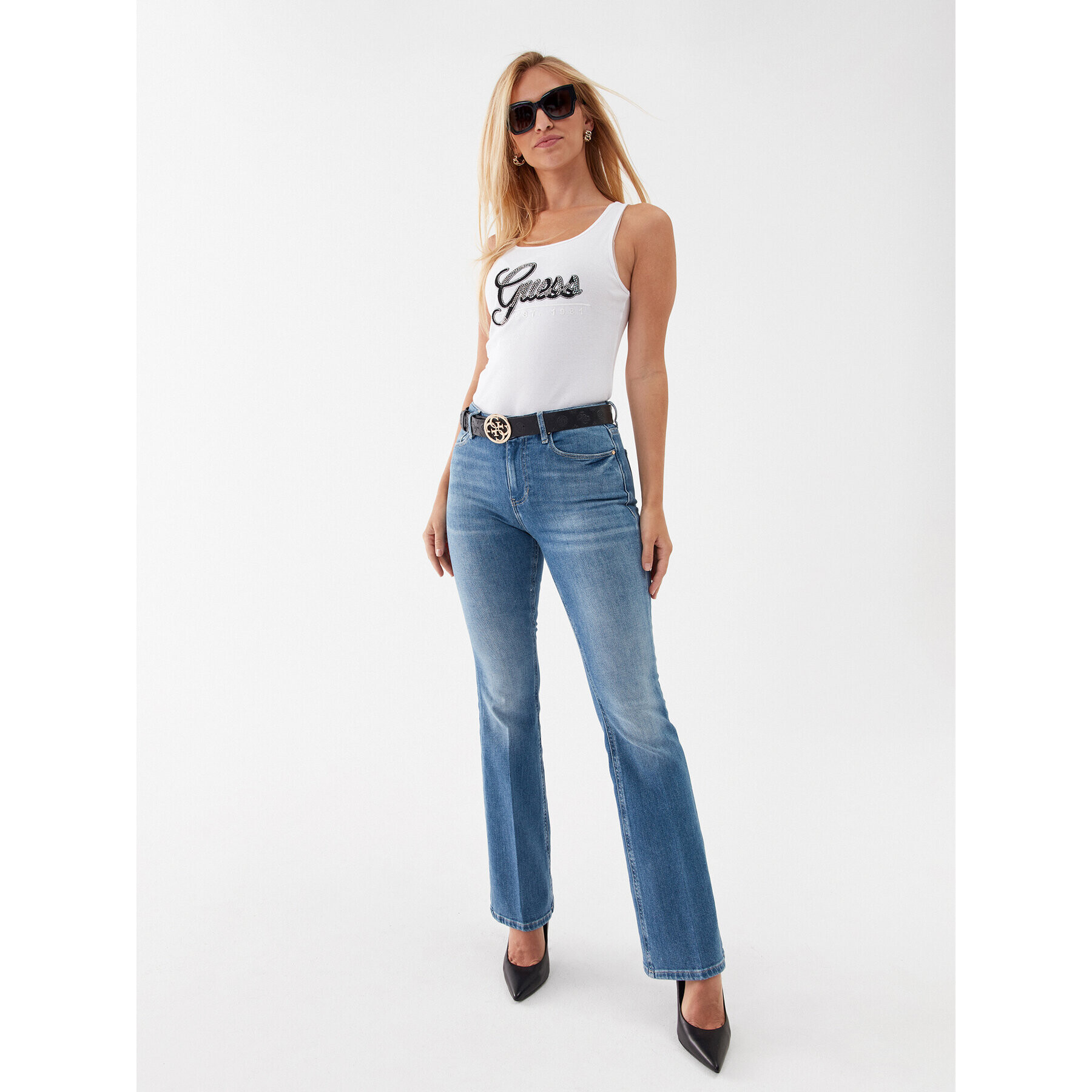 Guess топ W3YP10 K1814 Бял Slim Fit - Pepit.bg