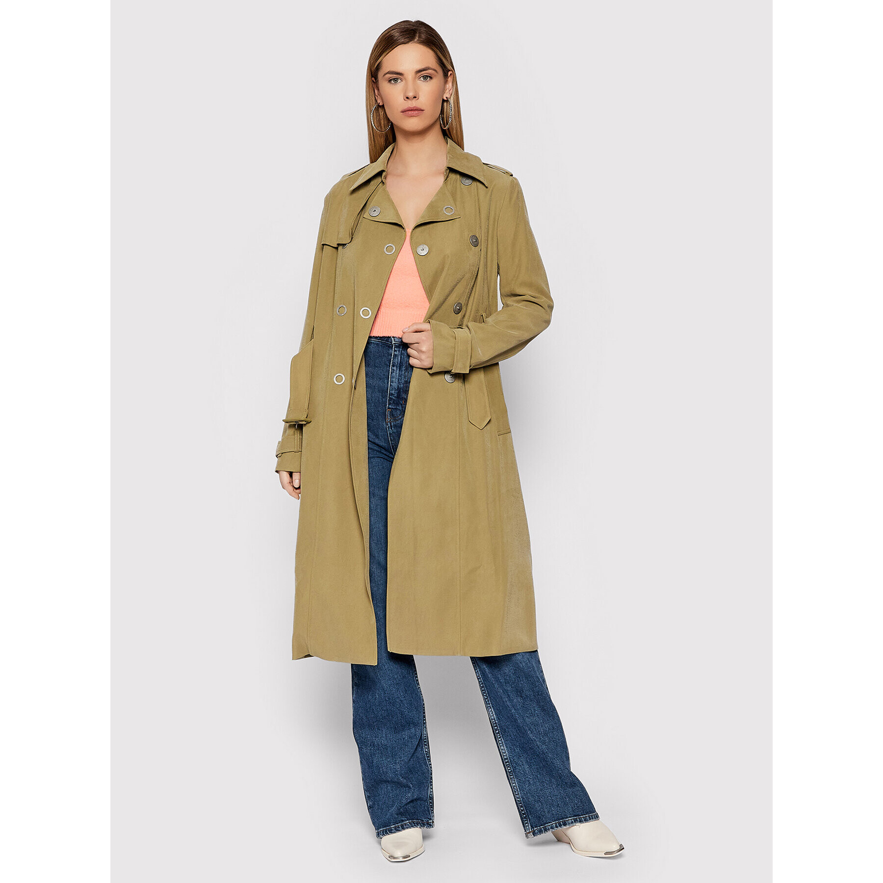Guess Тренч Gemma W2RL02 WE0K0 Зелен Slim Fit - Pepit.bg