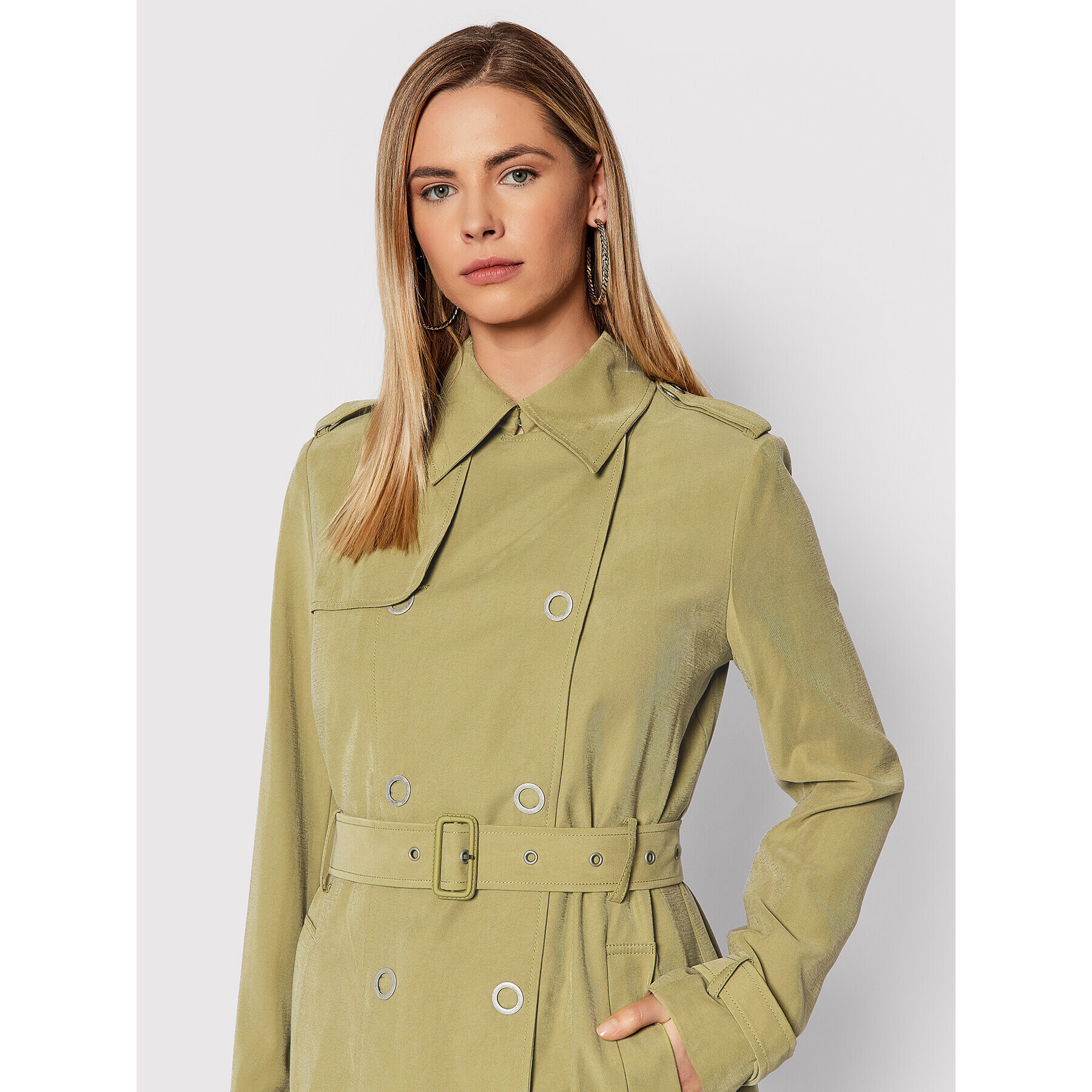 Guess Тренч Gemma W2RL02 WE0K0 Зелен Slim Fit - Pepit.bg
