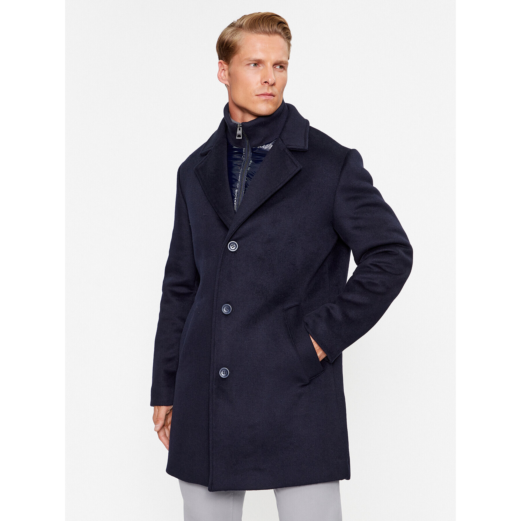 Guess Вълнено палто M3BL35 WFPB0 Тъмносин Regular Fit - Pepit.bg
