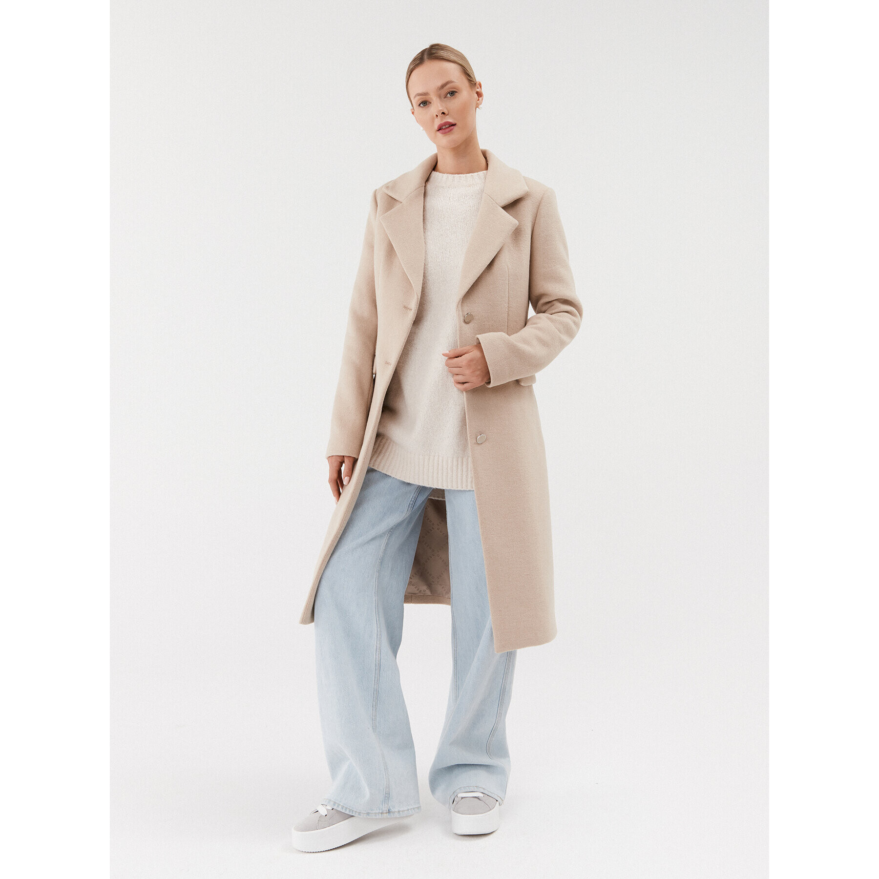 Guess Вълнено палто W3BL20 WFIH2 Бежов Regular Fit - Pepit.bg