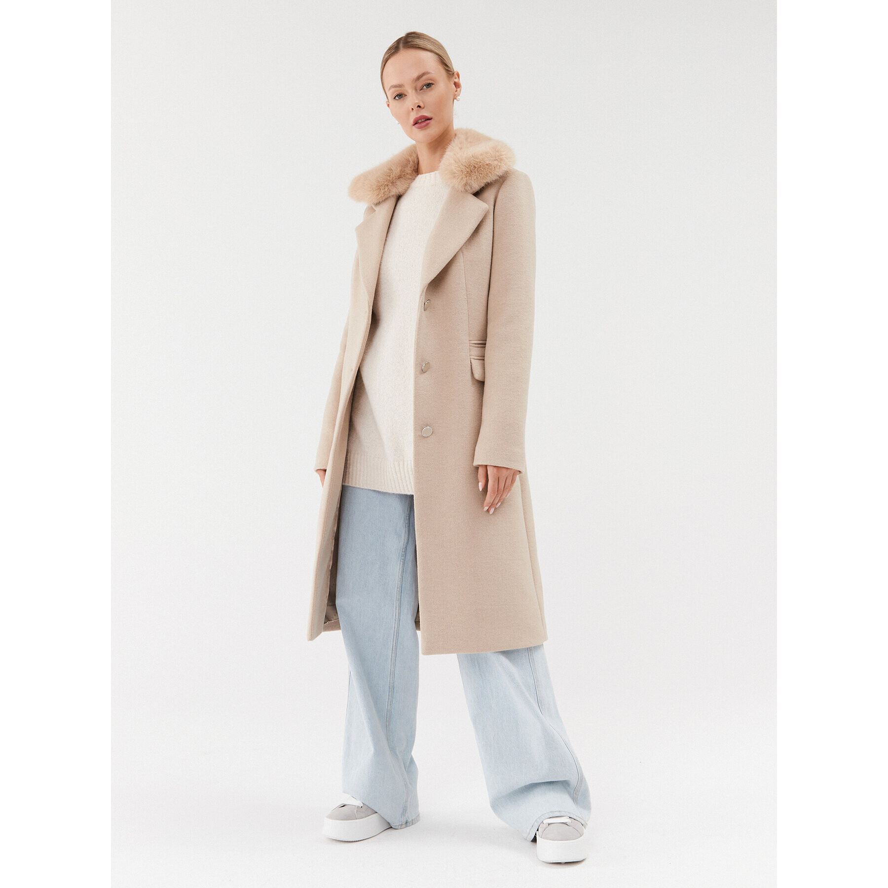 Guess Вълнено палто W3BL20 WFIH2 Бежов Regular Fit - Pepit.bg