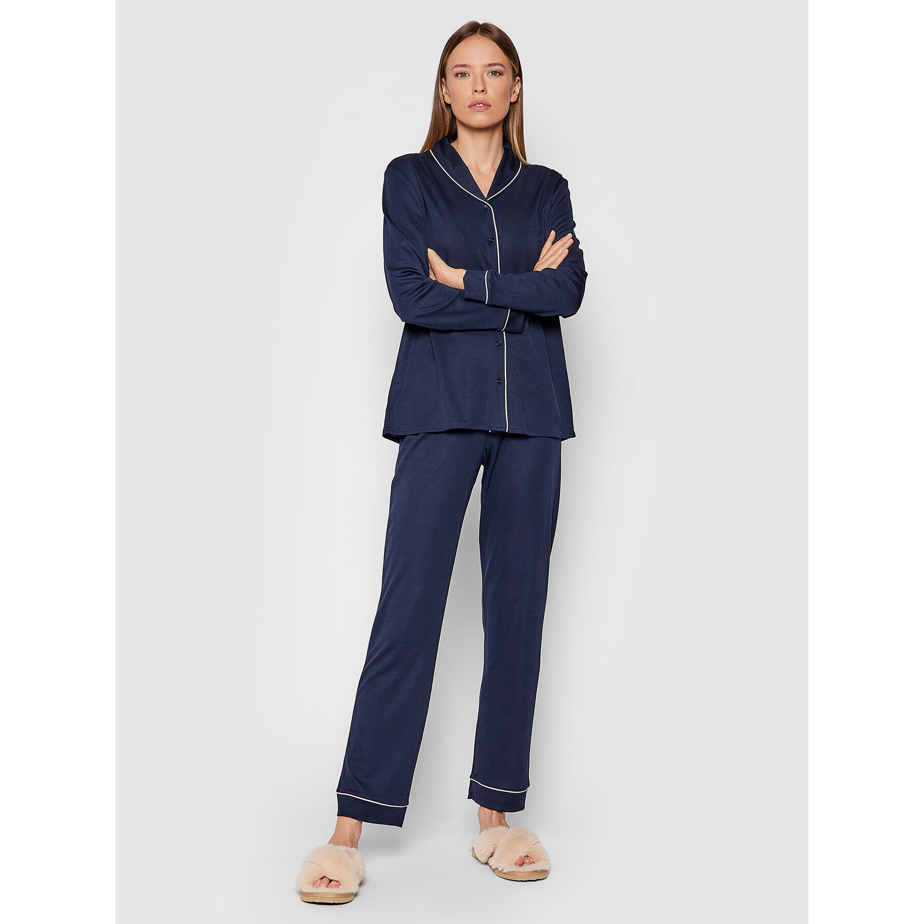 Hanro Пижама Natural Comfort 7966 Тъмносин - Pepit.bg