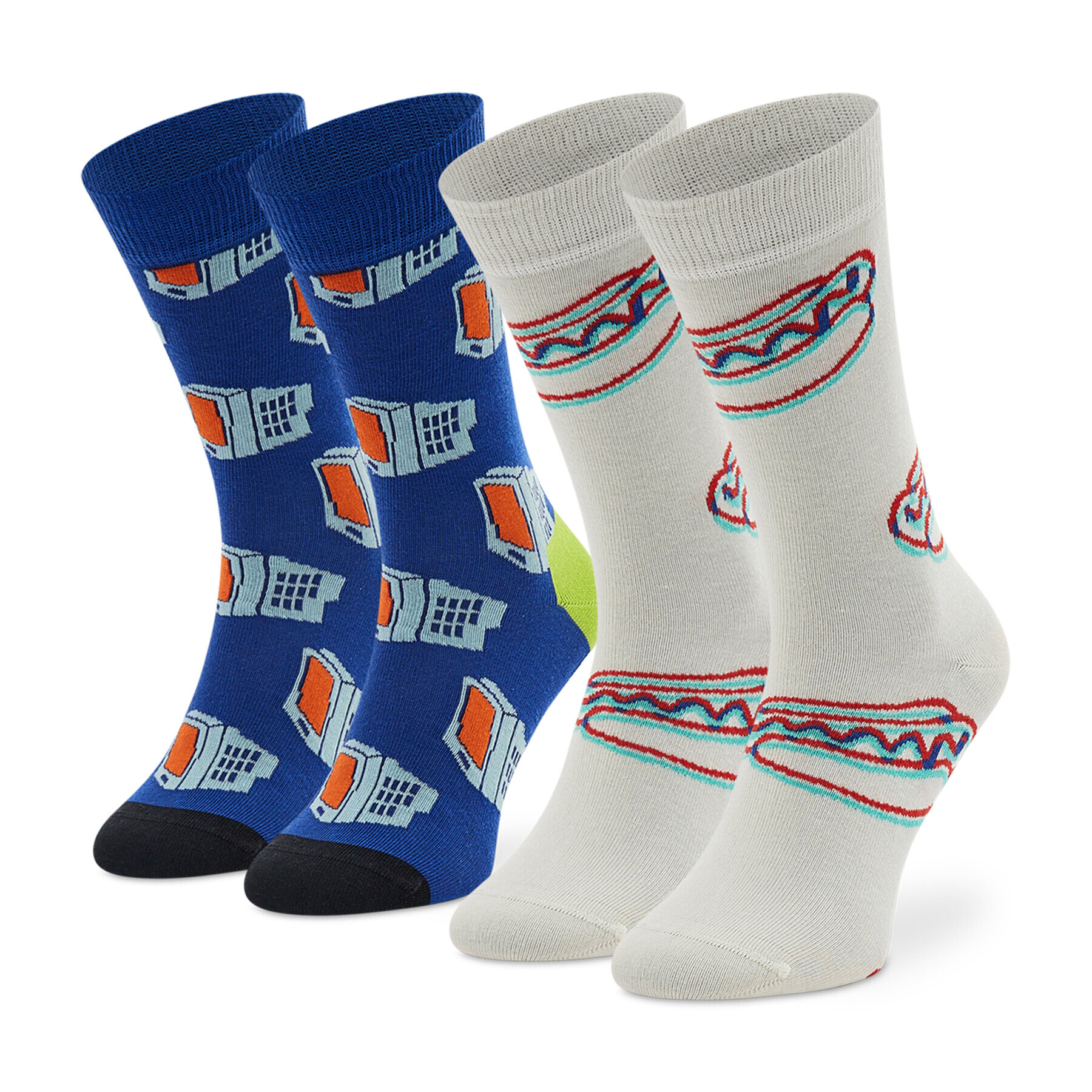 Happy Socks Комплект 2 чифта дълги чорапи мъжки XTDS02-6500 Бял - Pepit.bg