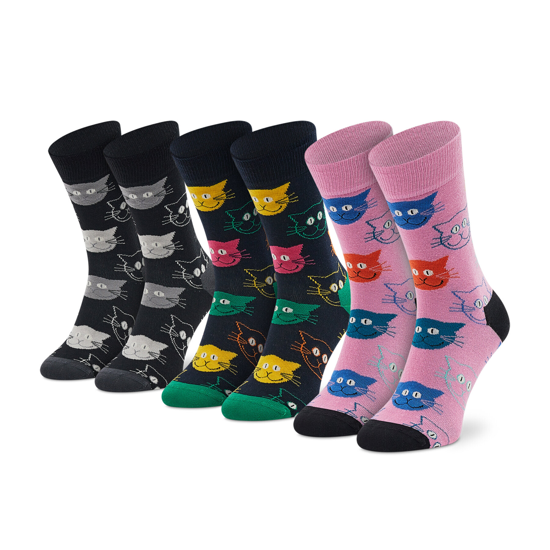 Happy Socks Комплект 3 чифта дълги чорапи мъжки XMJA08-0150 Черен - Pepit.bg