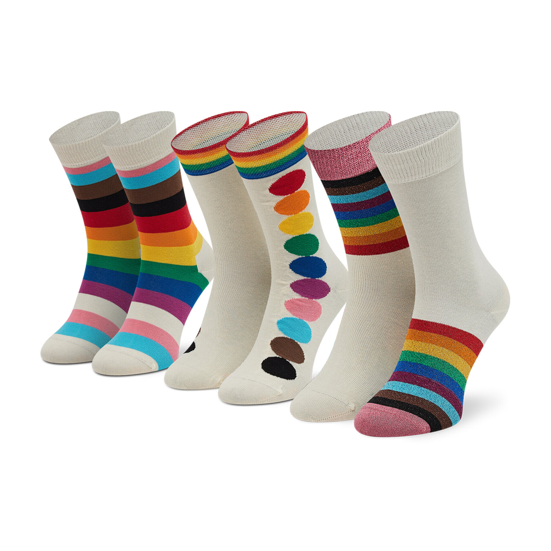 Happy Socks Комплект 3 чифта дълги чорапи мъжки XPRD08-1300 Бял - Pepit.bg