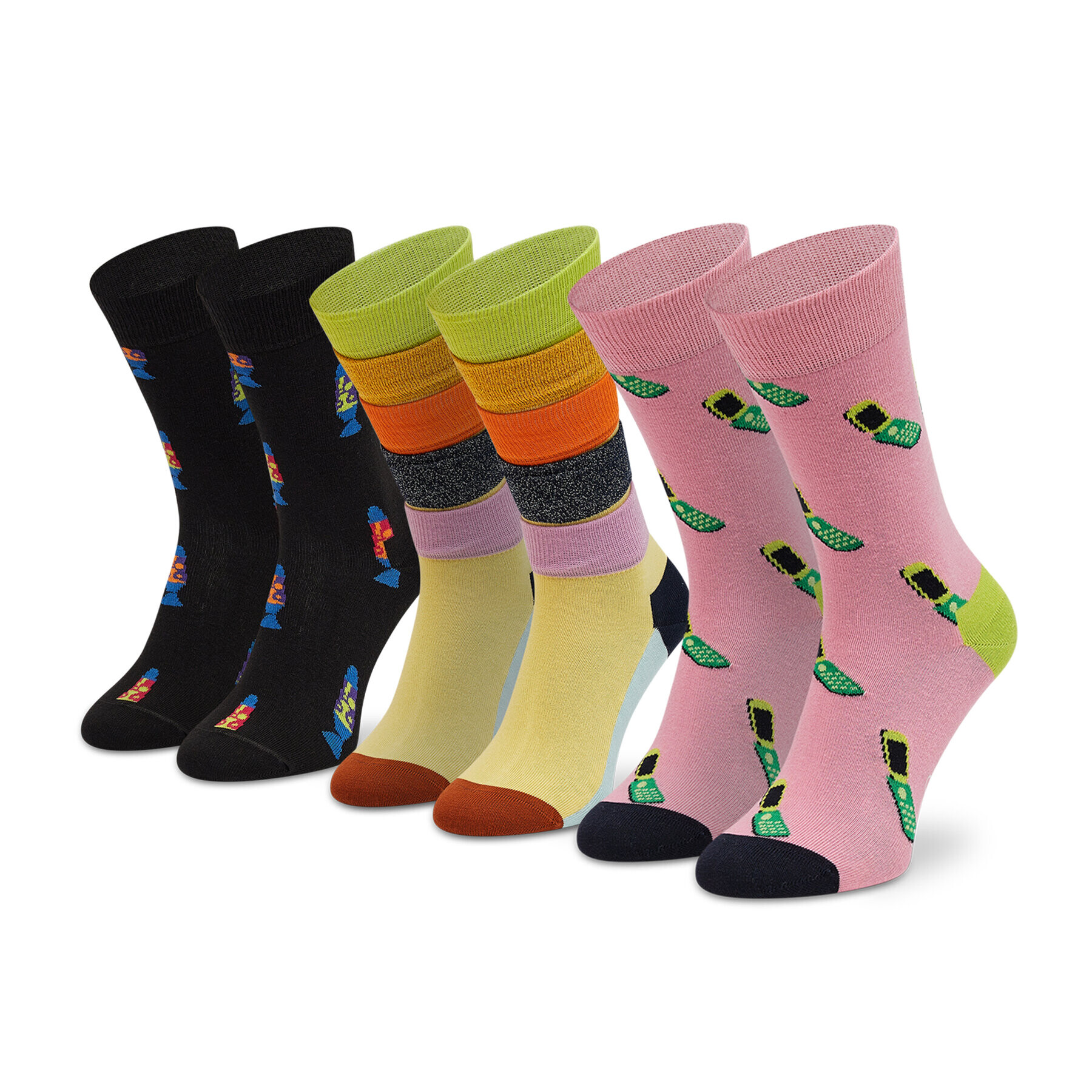 Happy Socks Комплект 3 чифта дълги чорапи мъжки XTHR08-0200 Розов - Pepit.bg