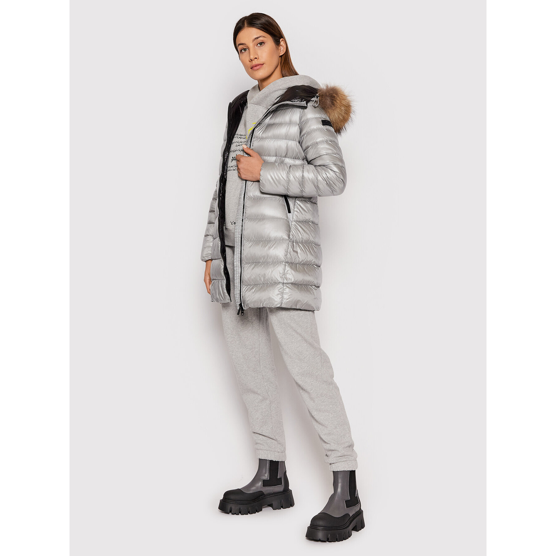 Hetregó Пухено яке Hekate 8L714M 21WD04 Сив Slim Fit - Pepit.bg
