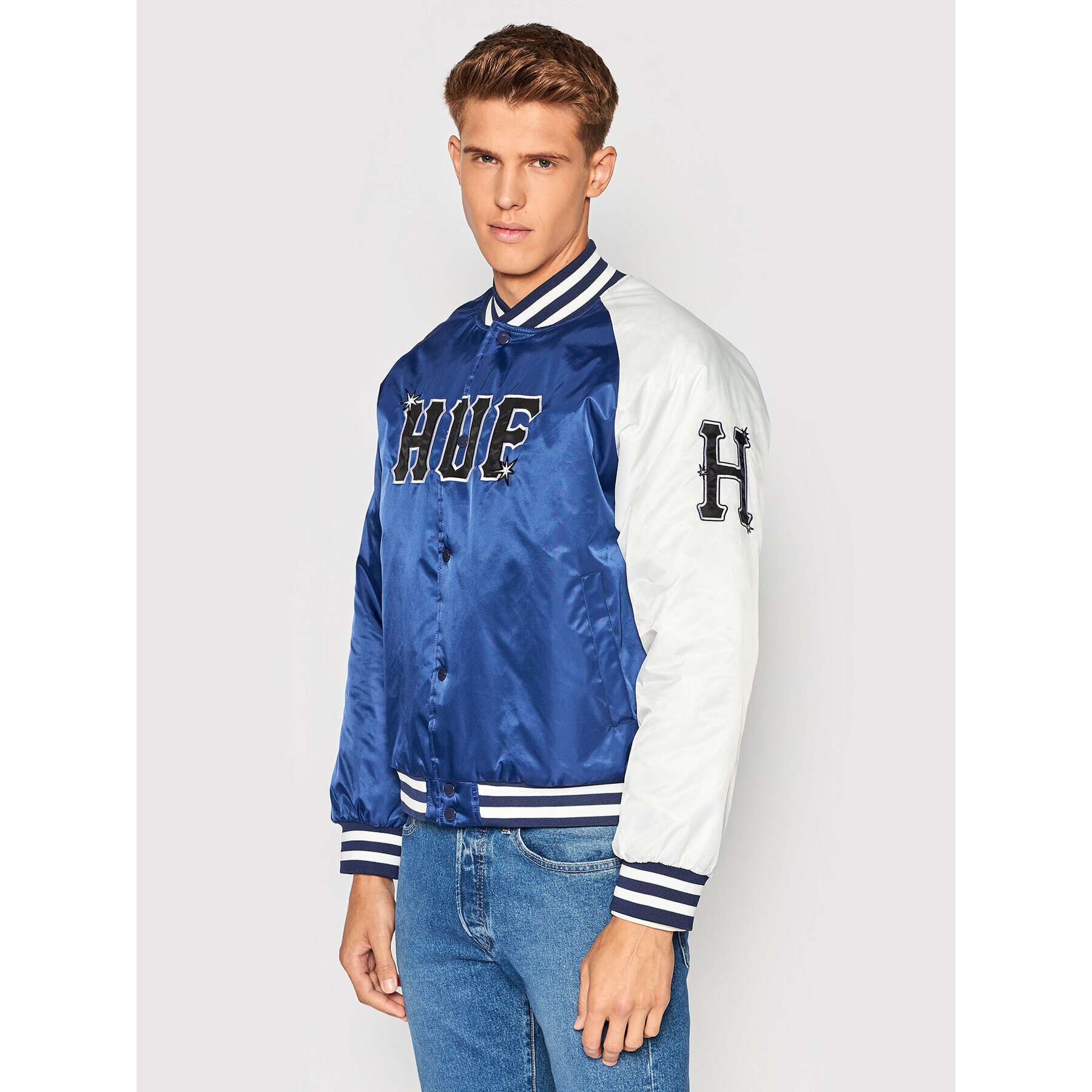 HUF Яке бомбър Satin Baseball JK00344 Тъмносин Regular Fit - Pepit.bg