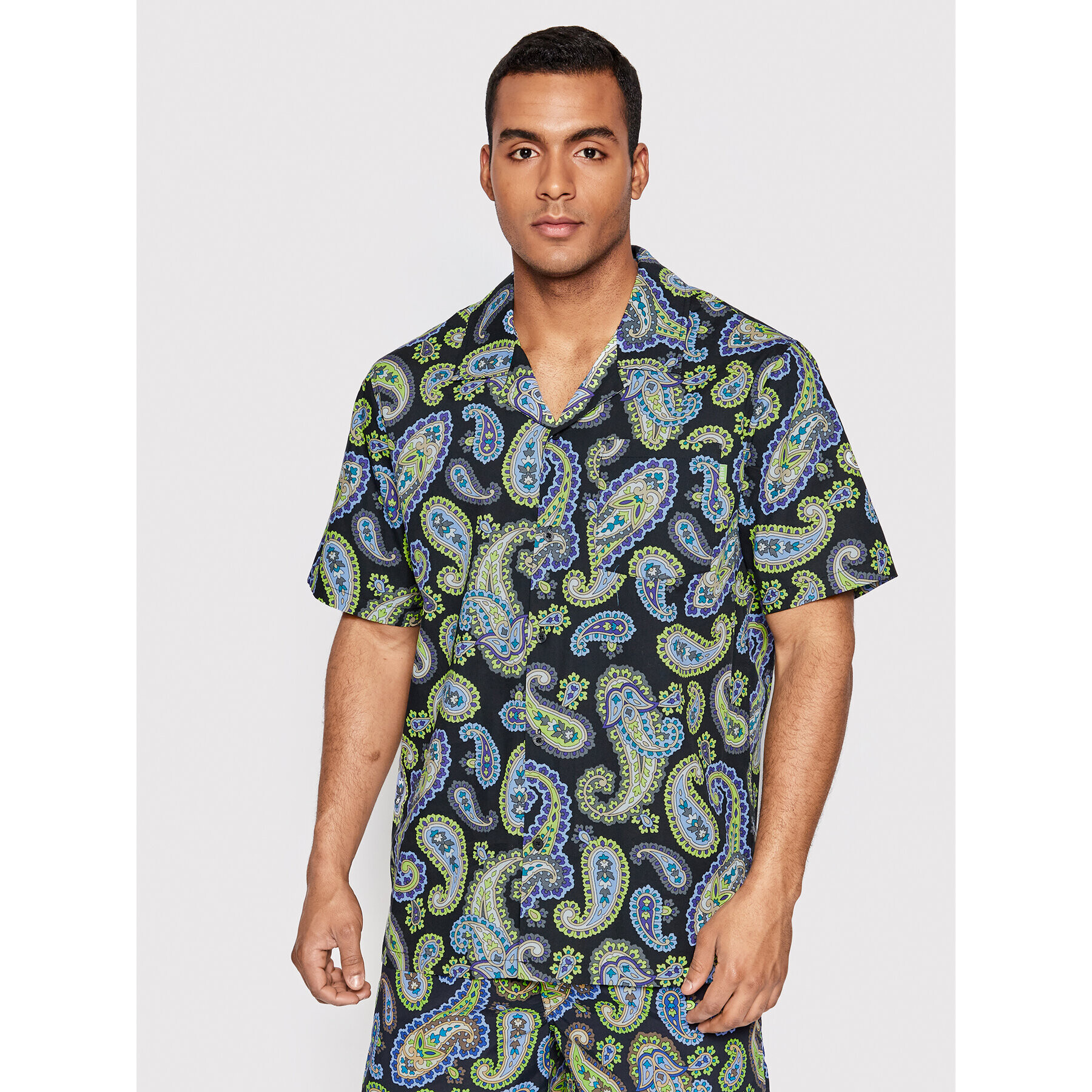HUF Риза Paisley BU00145 Черен Relaxed Fit - Pepit.bg
