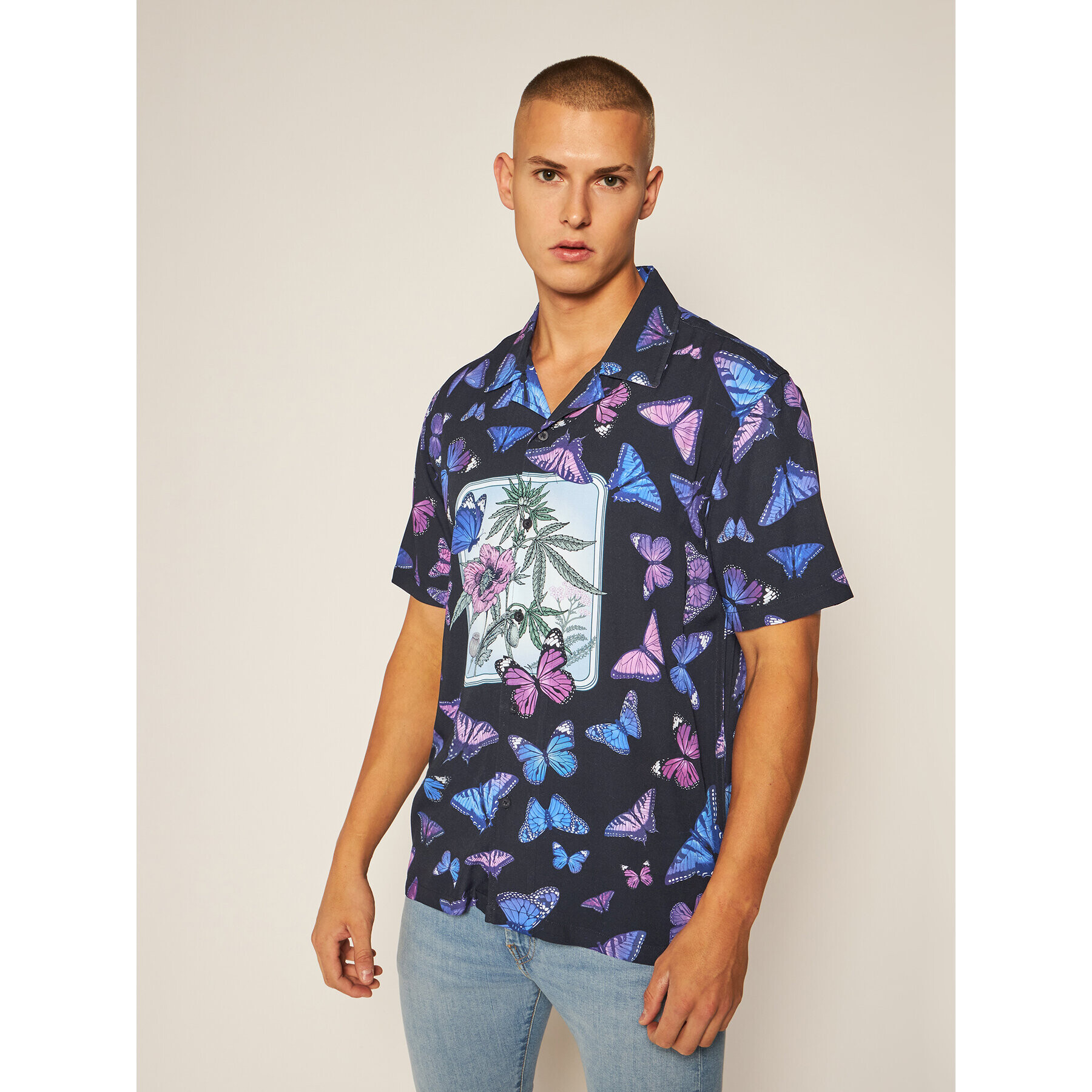 HUF Риза Papillon BU00076 Черен Regular Fit - Pepit.bg