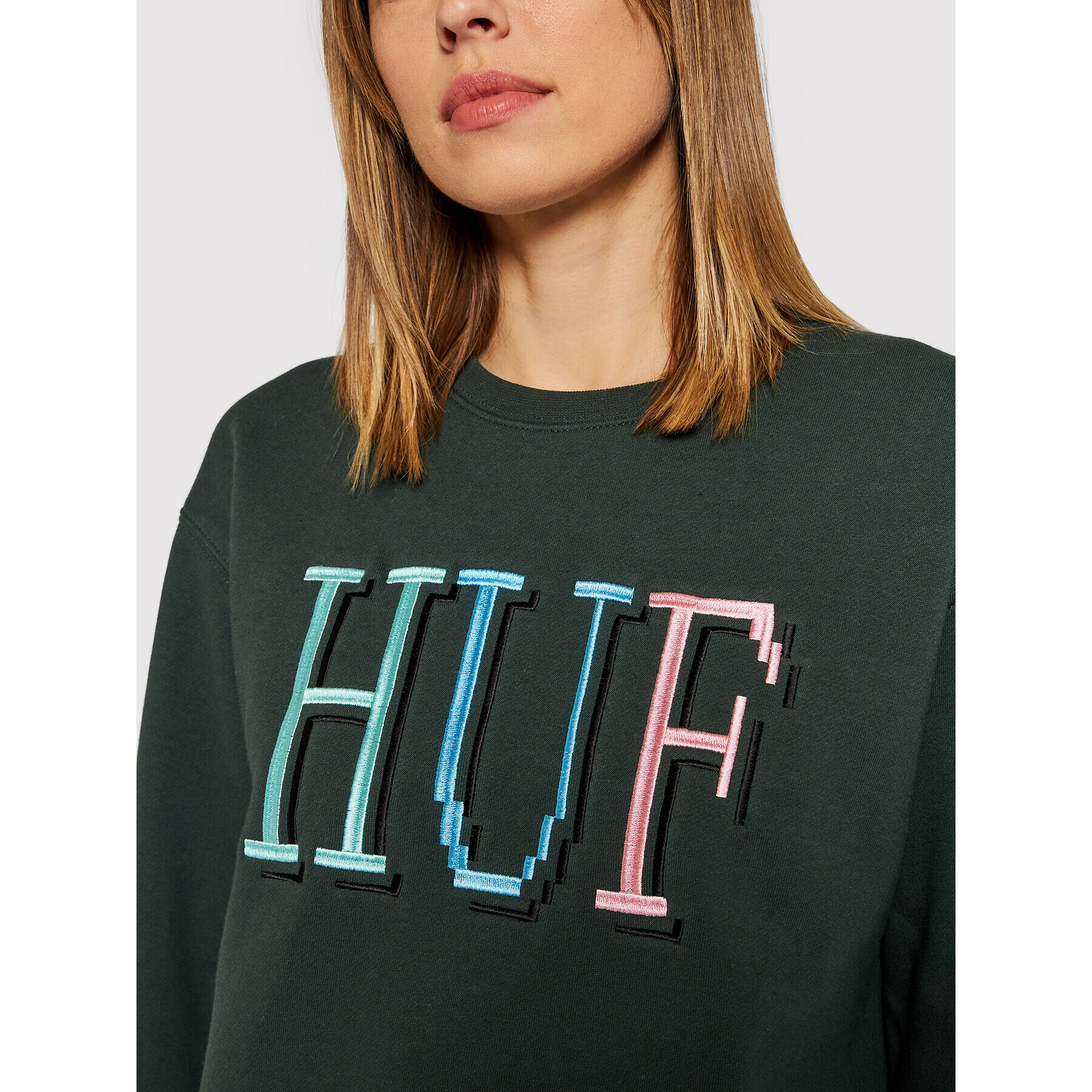 HUF Суитшърт 8-Bit Crew WPF0009 Зелен Relaxed Fit - Pepit.bg