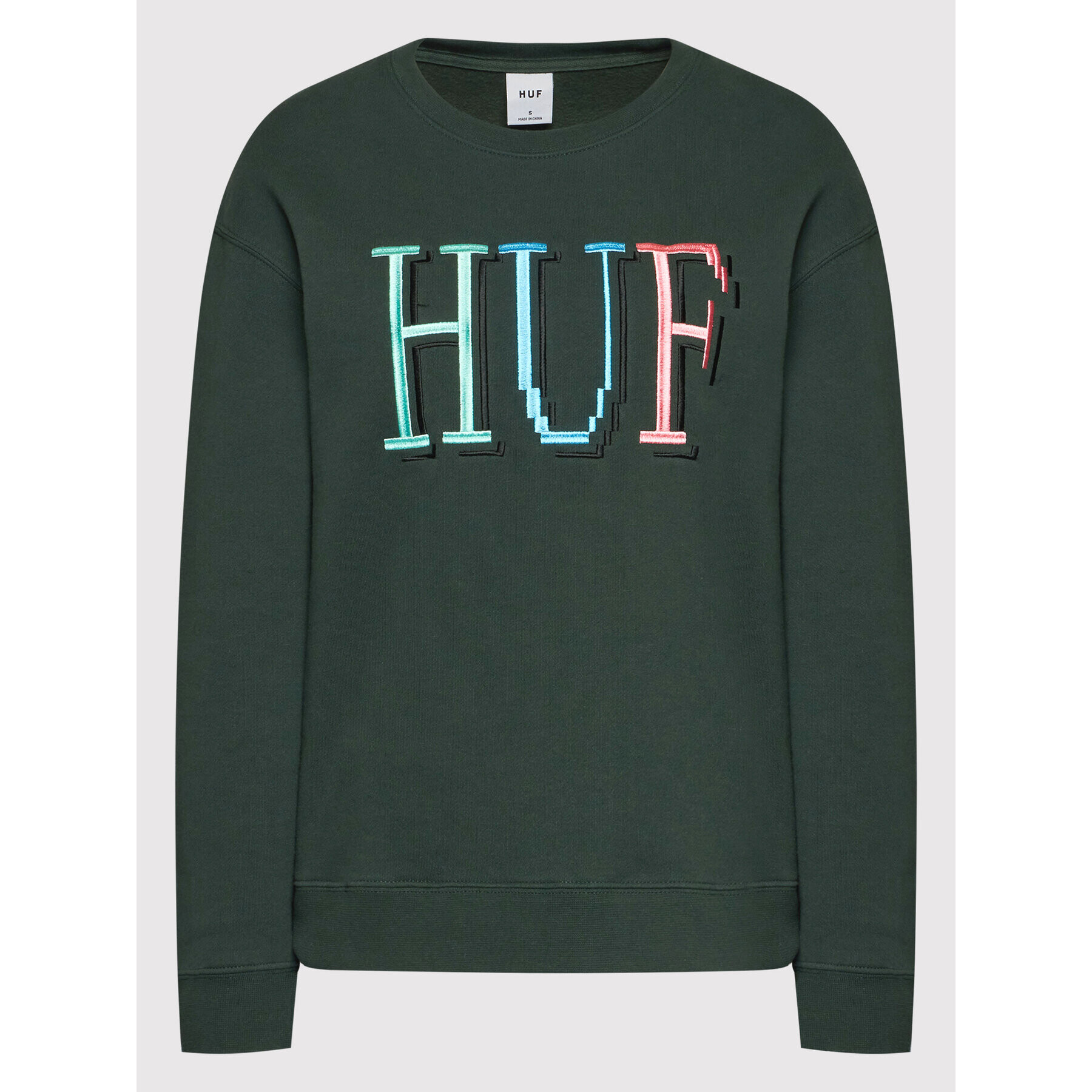 HUF Суитшърт 8-Bit Crew WPF0009 Зелен Relaxed Fit - Pepit.bg