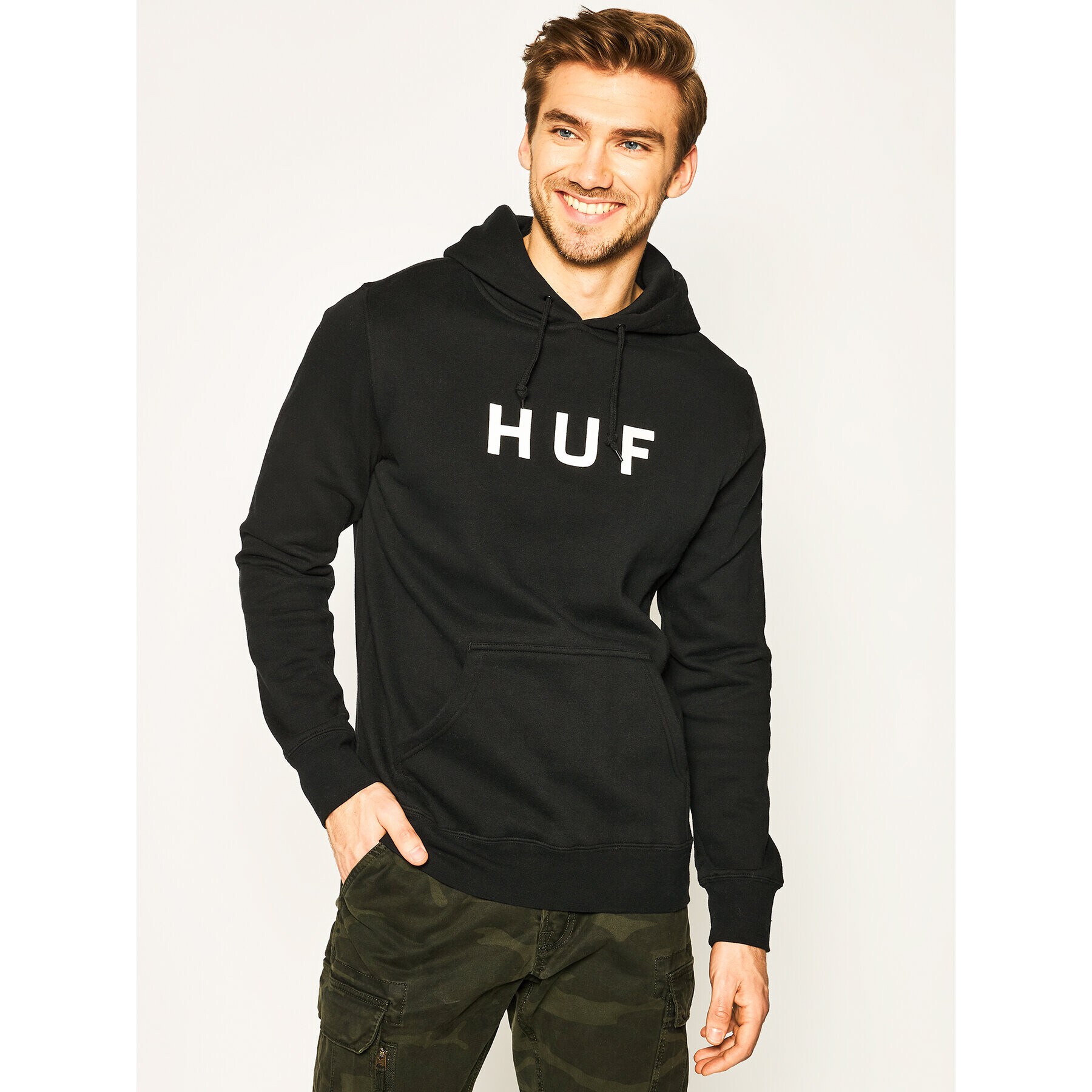 HUF Суитшърт Essentials OG Logo PF00099 Черен Regular Fit - Pepit.bg