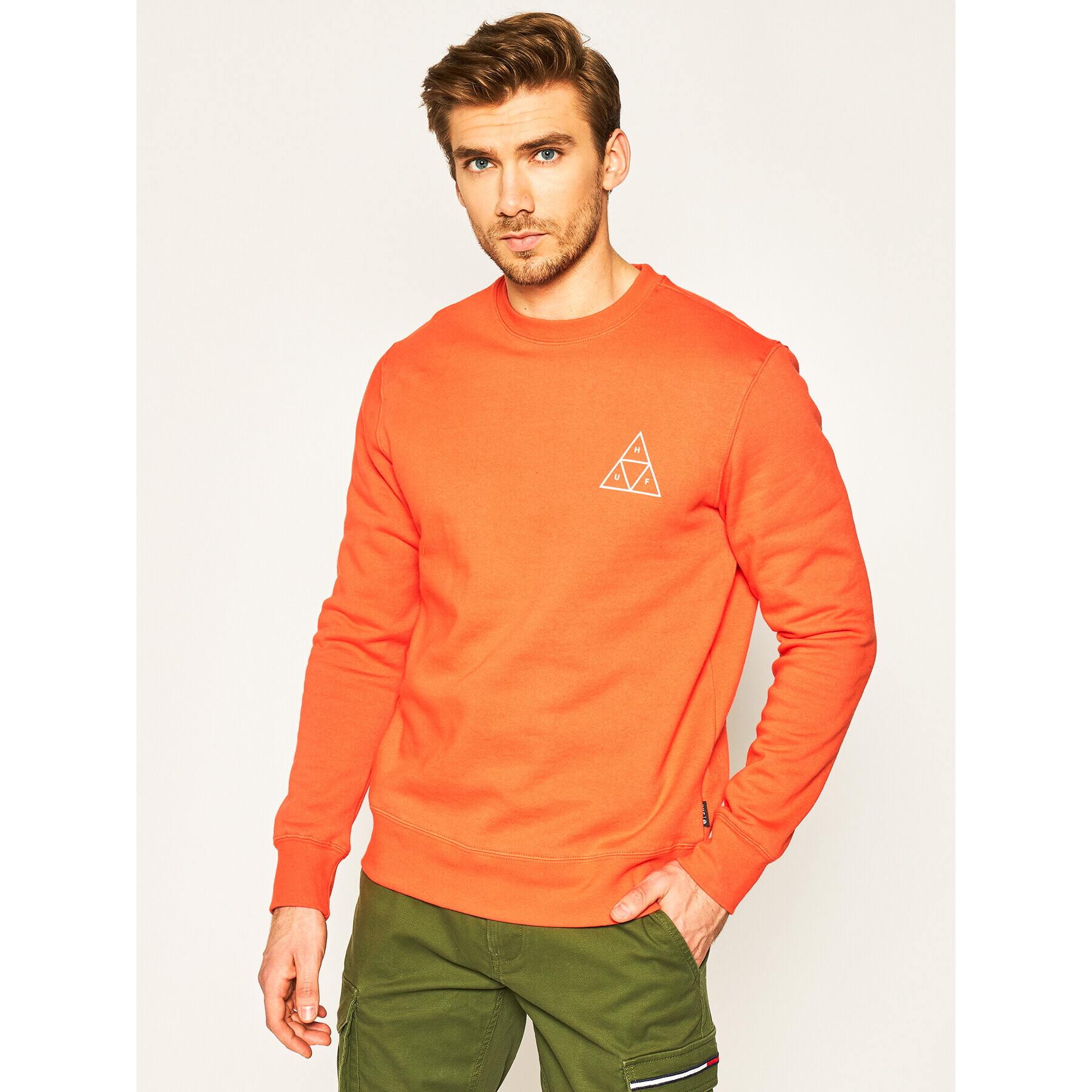 HUF Суитшърт Essentials TT Crew PF00101 Оранжев Regular Fit - Pepit.bg