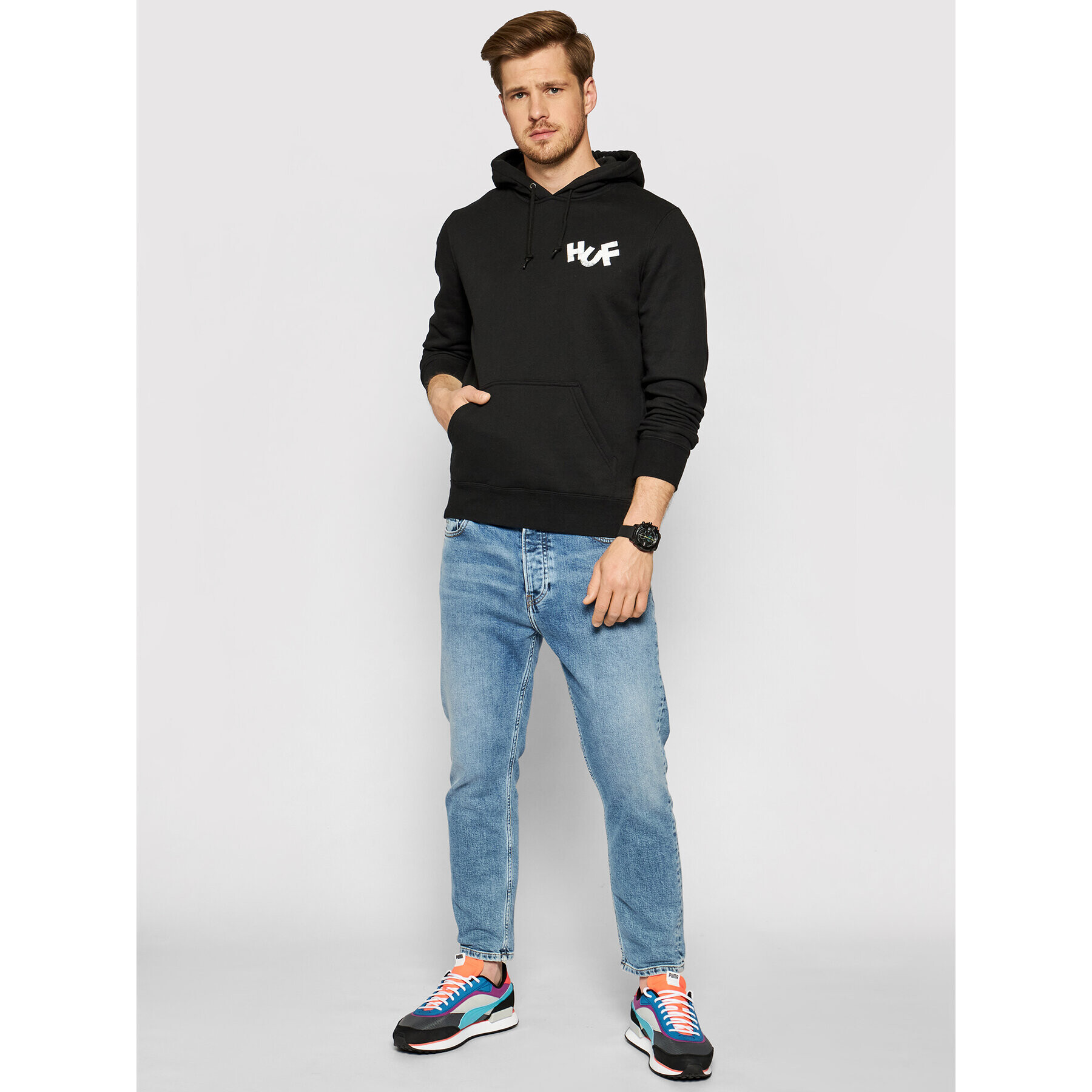 HUF Суитшърт HAZE Brush PF00369 Черен Regular Fit - Pepit.bg