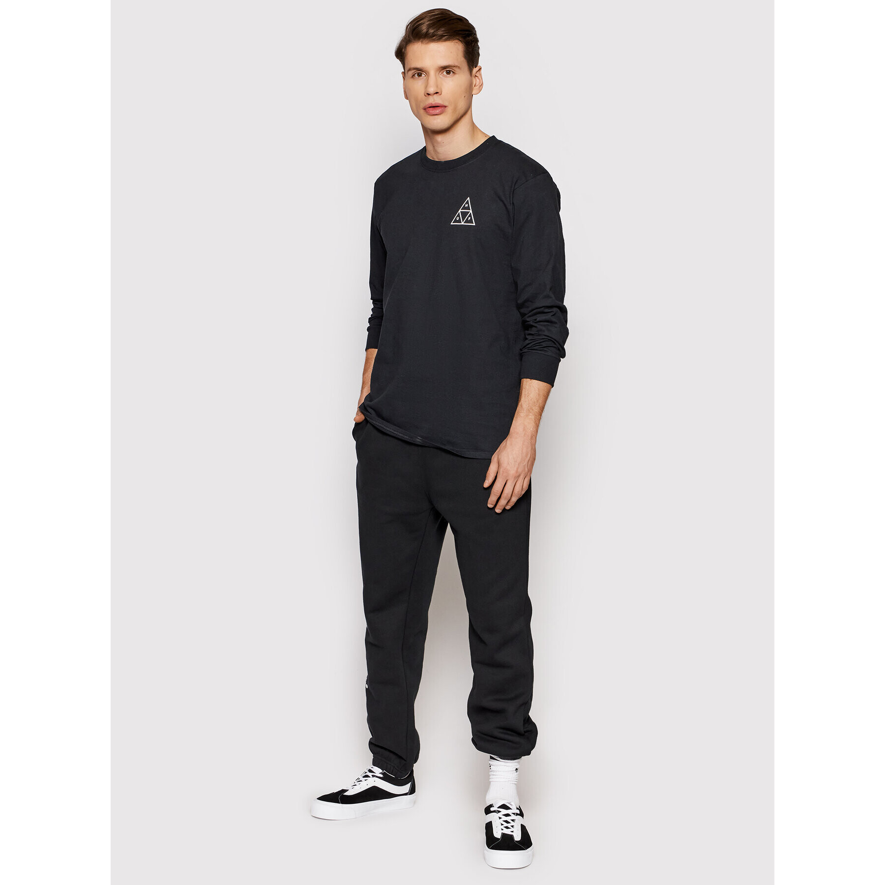 HUF Тениска с дълъг ръкав Essential TS01546 Черен Regular Fit - Pepit.bg