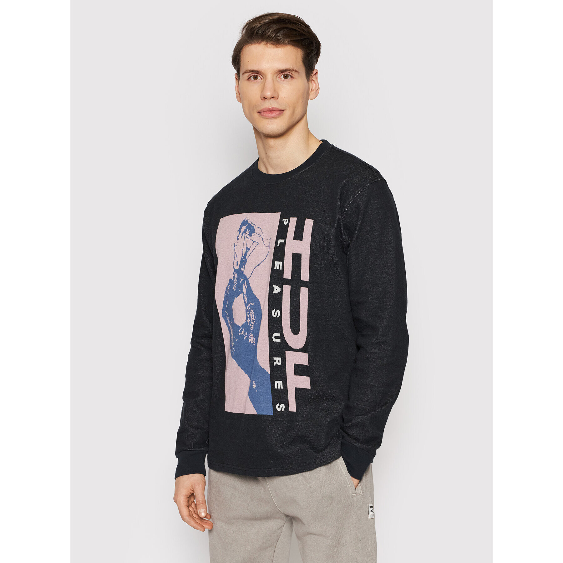 HUF Тениска с дълъг ръкав PLEASURES Light Up Jacquard KN00381 Черен Regular Fit - Pepit.bg