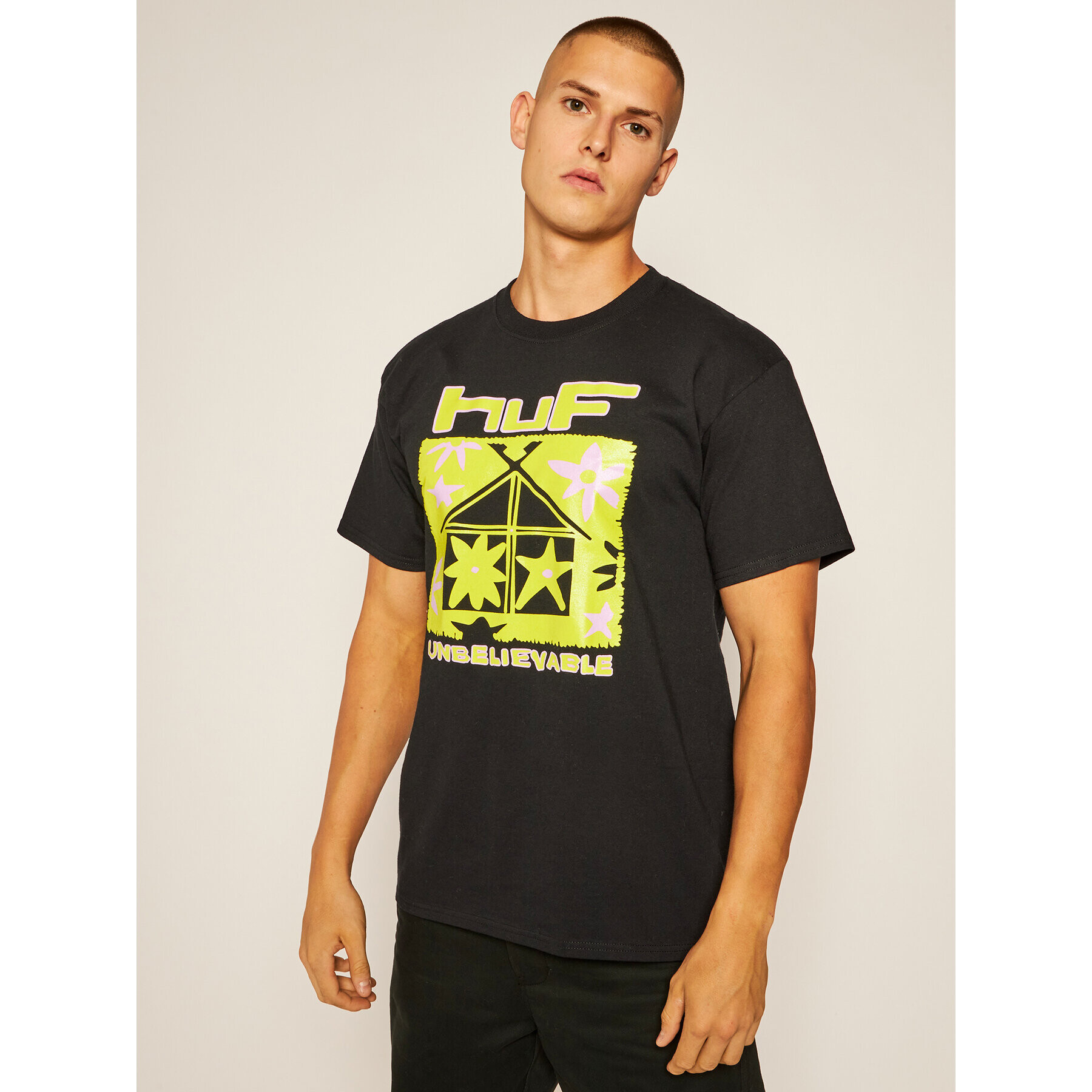 HUF Тишърт Deep House TS01160 Черен Regular Fit - Pepit.bg