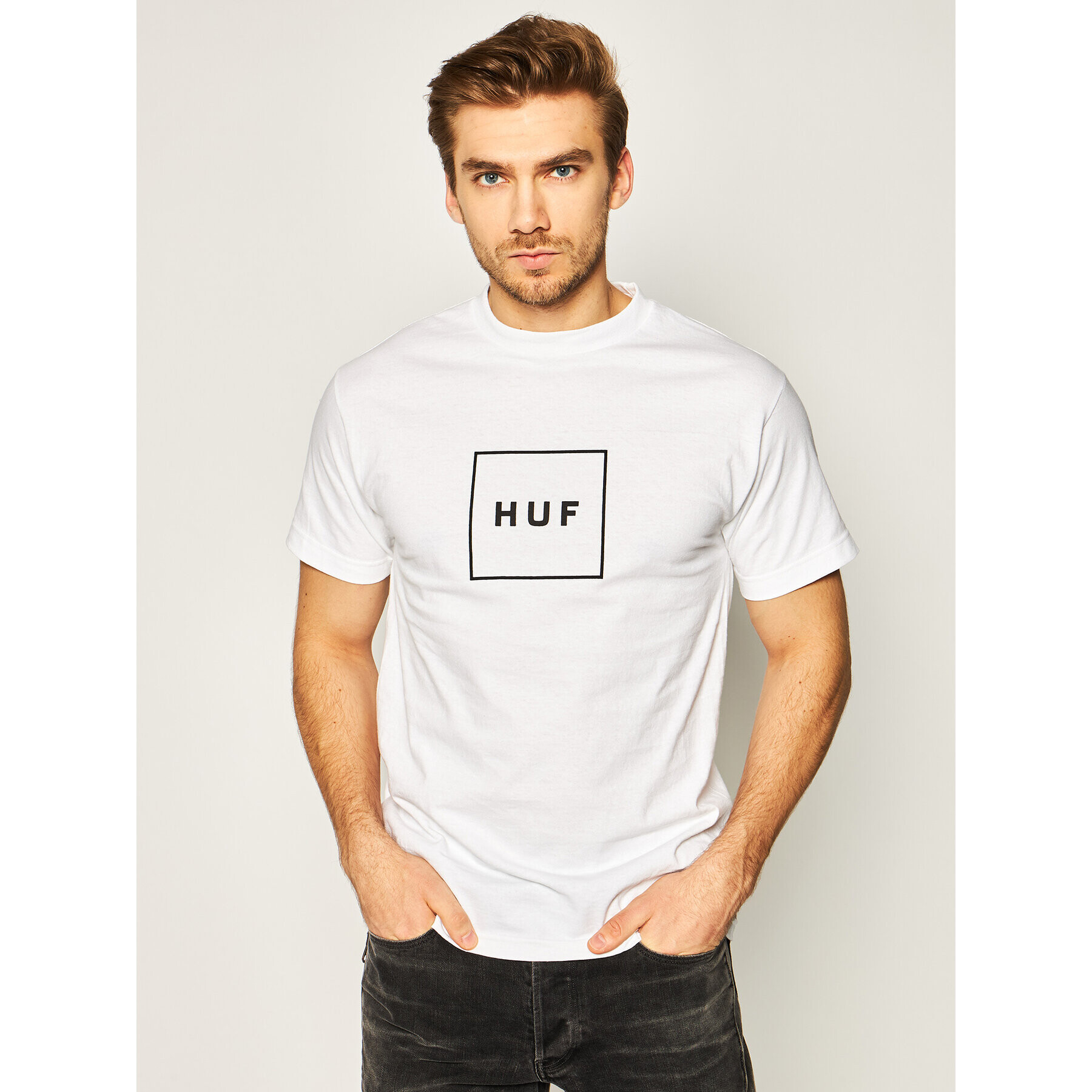 HUF Тишърт Essentials Box Logo TS00507 Бял Regular Fit - Pepit.bg