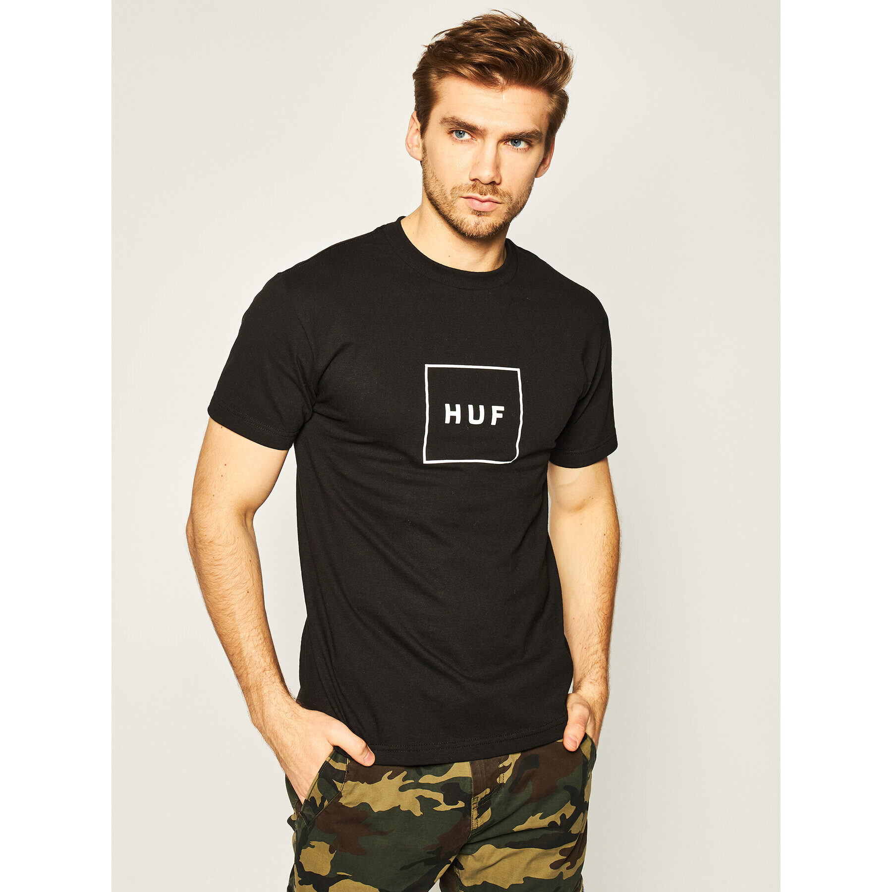 HUF Тишърт Essentials Box Logo TS00507 Черен Regular Fit - Pepit.bg