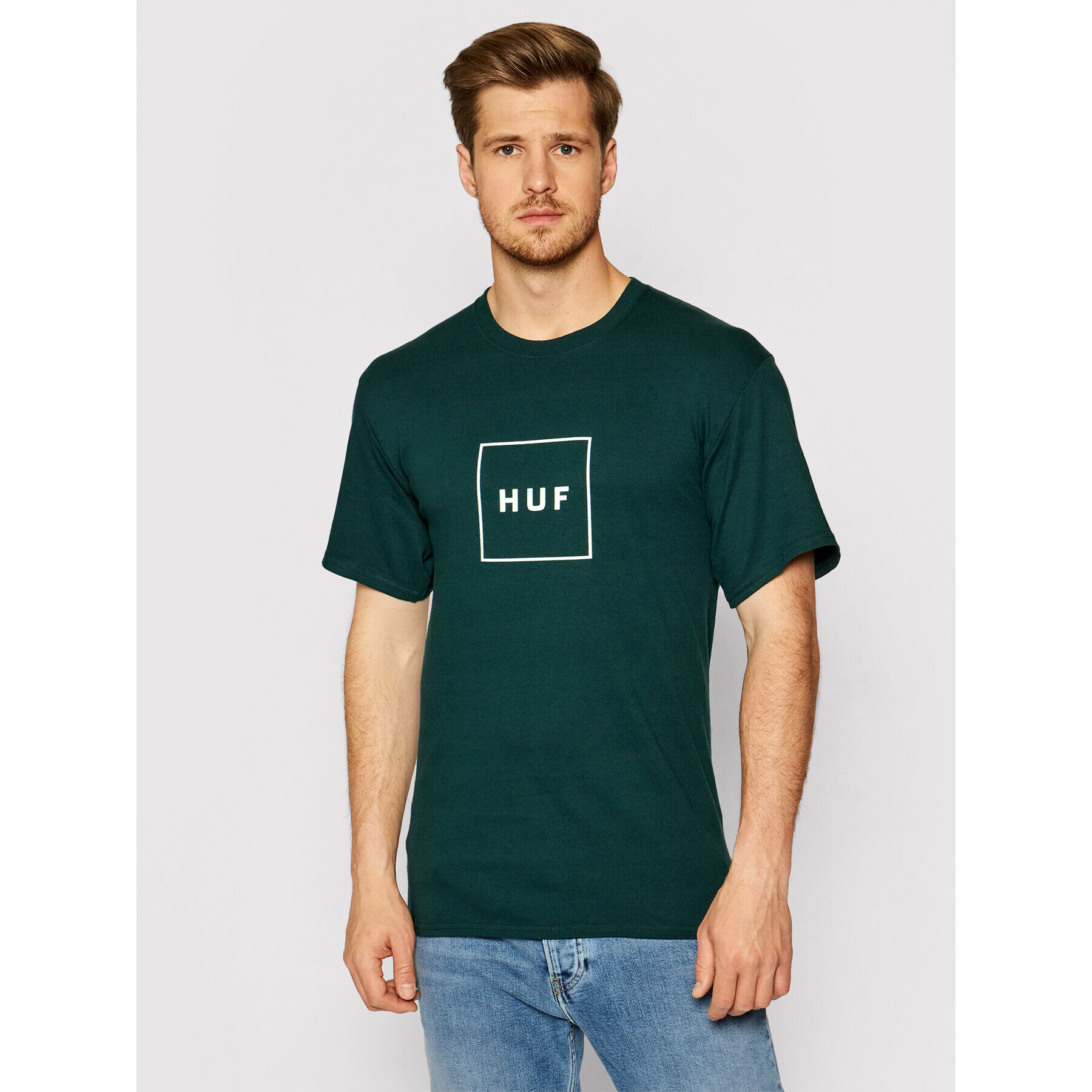 HUF Тишърт Essentials Box Logo TS00507 Зелен Regular Fit - Pepit.bg