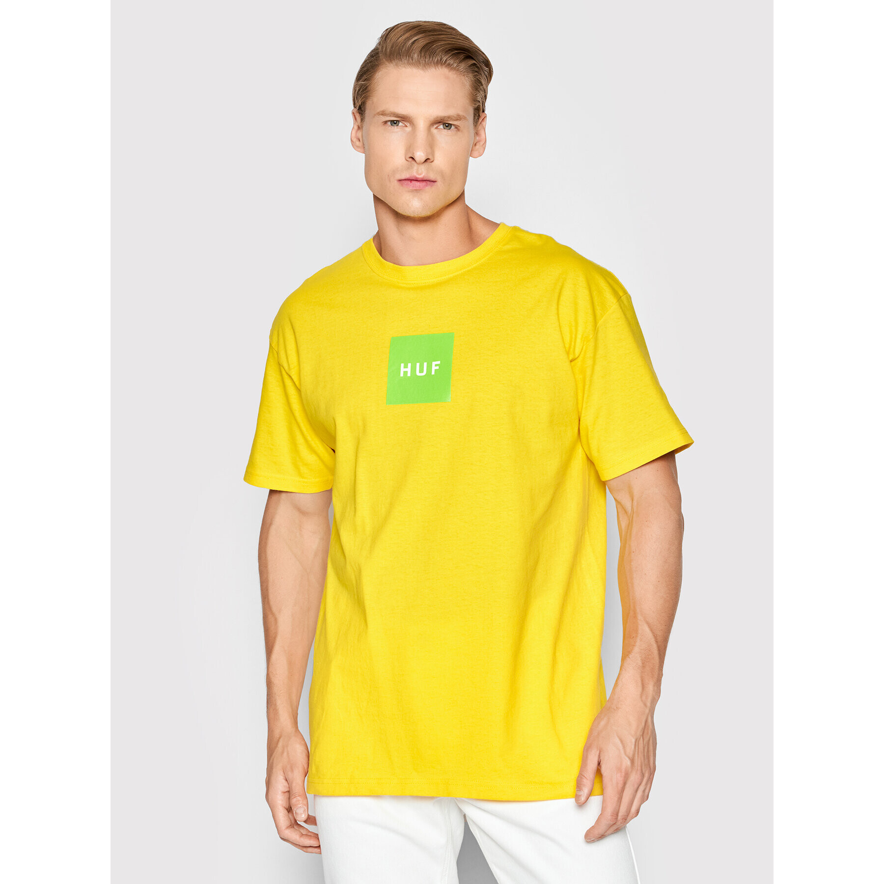 HUF Тишърт Essentials Box Logo TS01666 Жълт Regular Fit - Pepit.bg