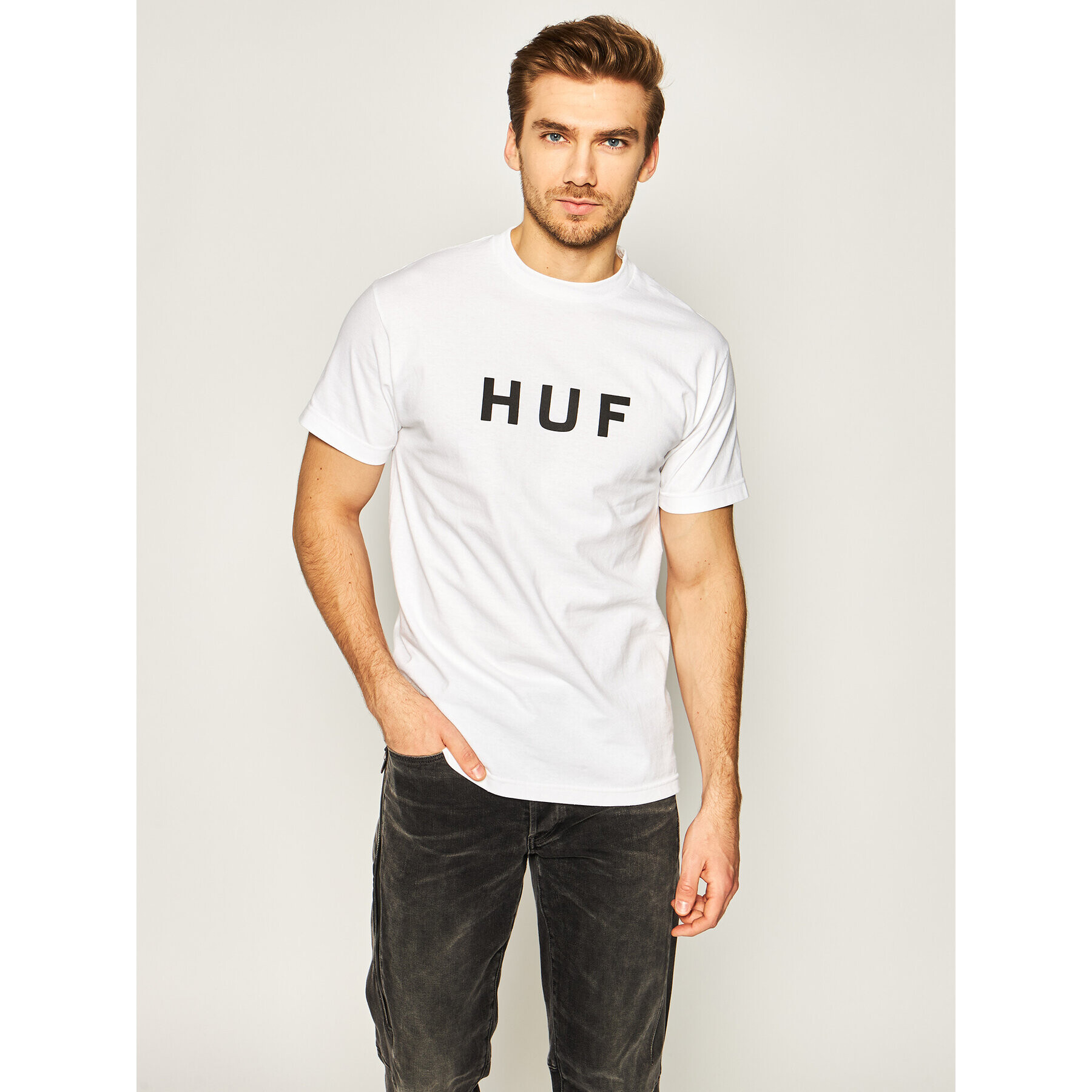 HUF Тишърт Essentials Og Logo TS00508 Бял Regular Fit - Pepit.bg