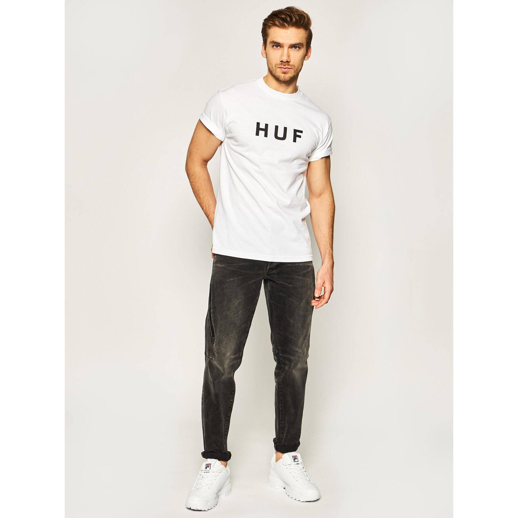 HUF Тишърт Essentials Og Logo TS00508 Бял Regular Fit - Pepit.bg