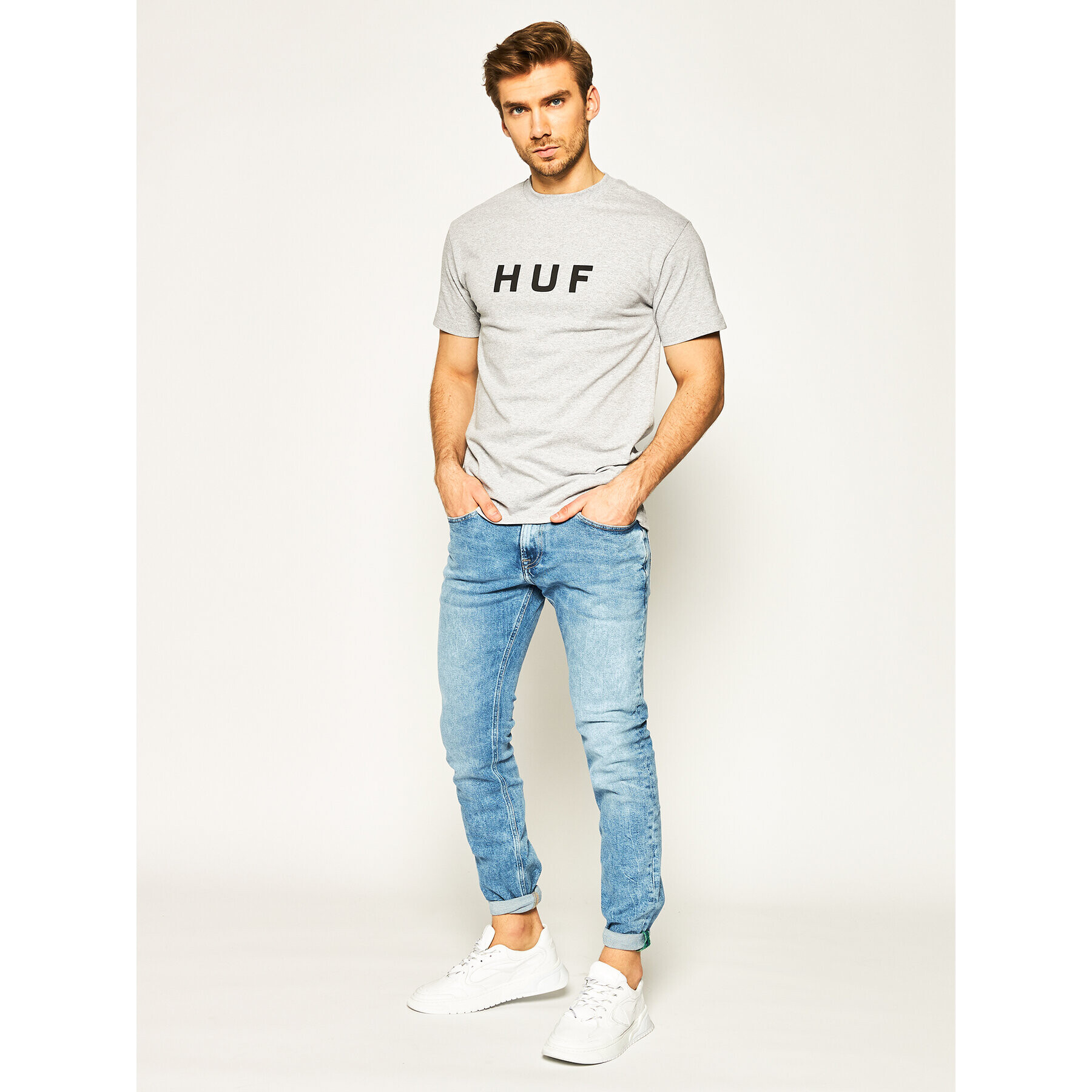 HUF Тишърт Essentials Og Logo TS00508 Сив Regular Fit - Pepit.bg