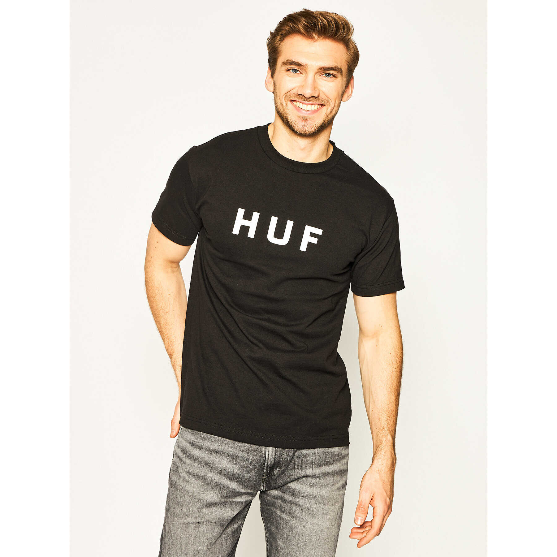 HUF Тишърт Essentials OG Logo TS00508 Тъмносин Regular Fit - Pepit.bg