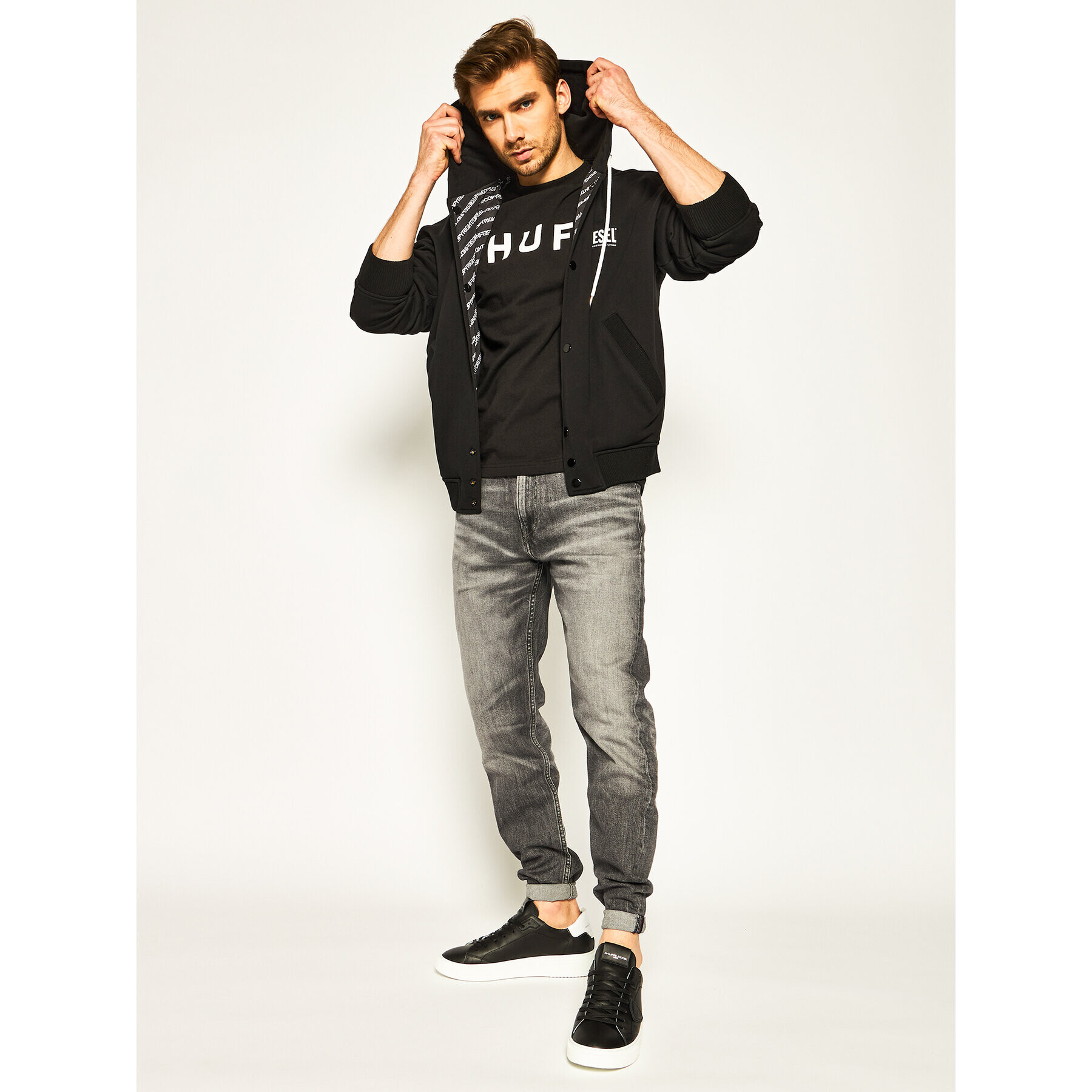 HUF Тишърт Essentials OG Logo TS00508 Тъмносин Regular Fit - Pepit.bg
