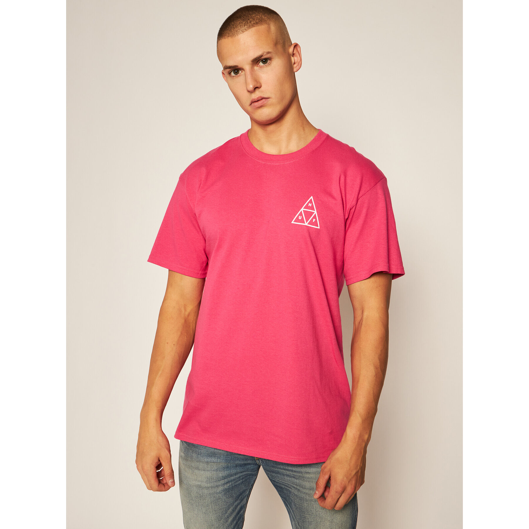 HUF Тишърт Essentials TS00509 Розов Regular Fit - Pepit.bg