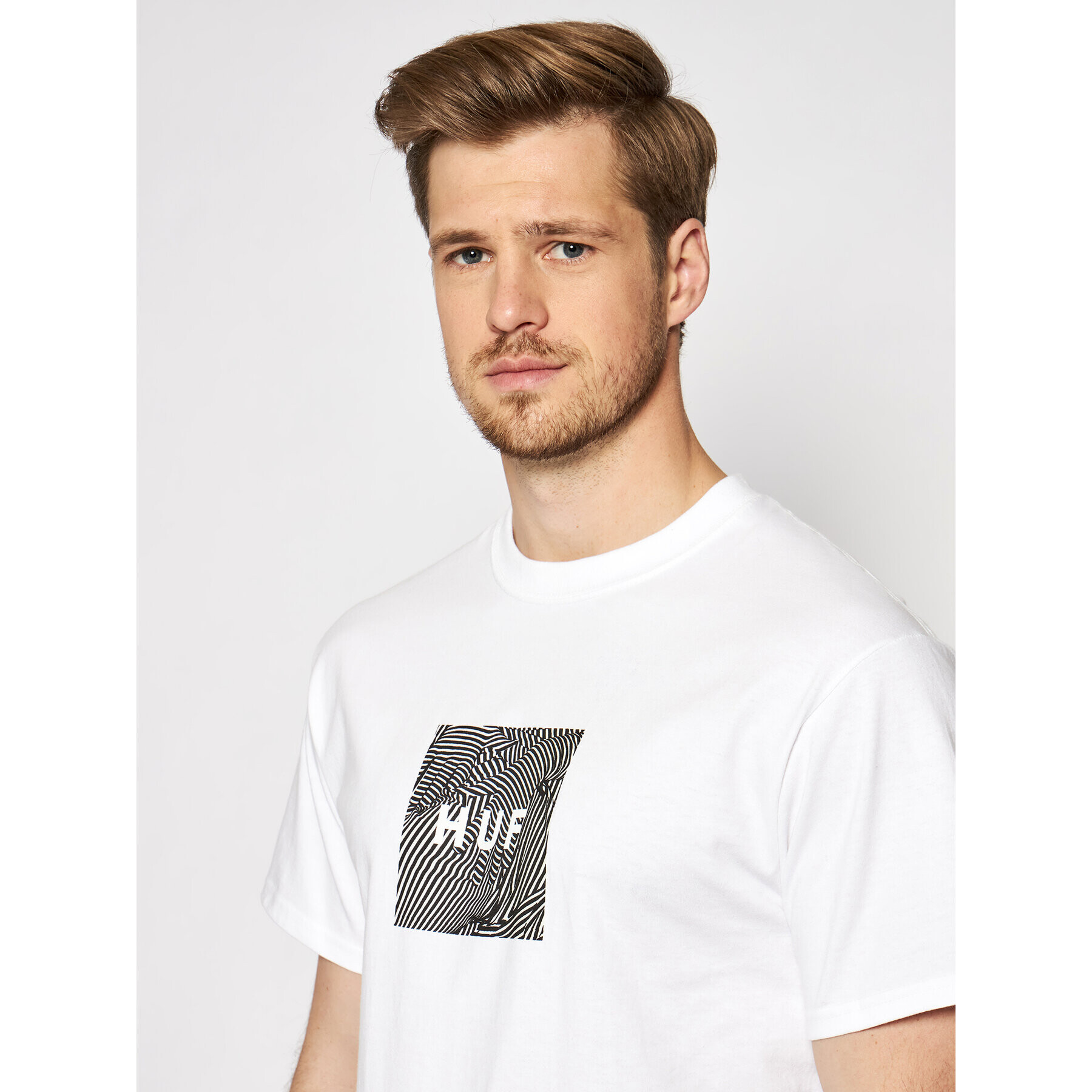 HUF Тишърт Feels TS01328 Бял Regular Fit - Pepit.bg