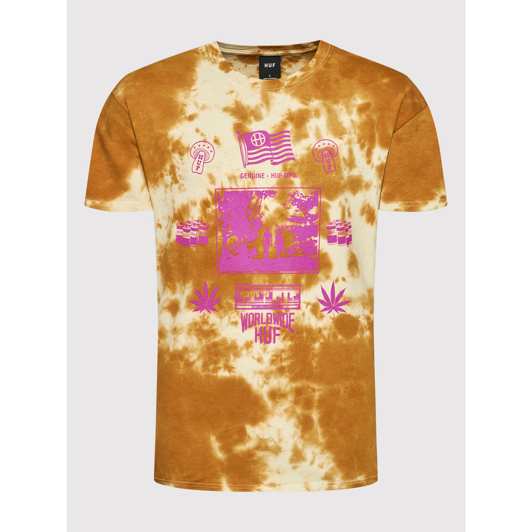HUF Тишърт Gathering TS01497 Кафяв Regular Fit - Pepit.bg