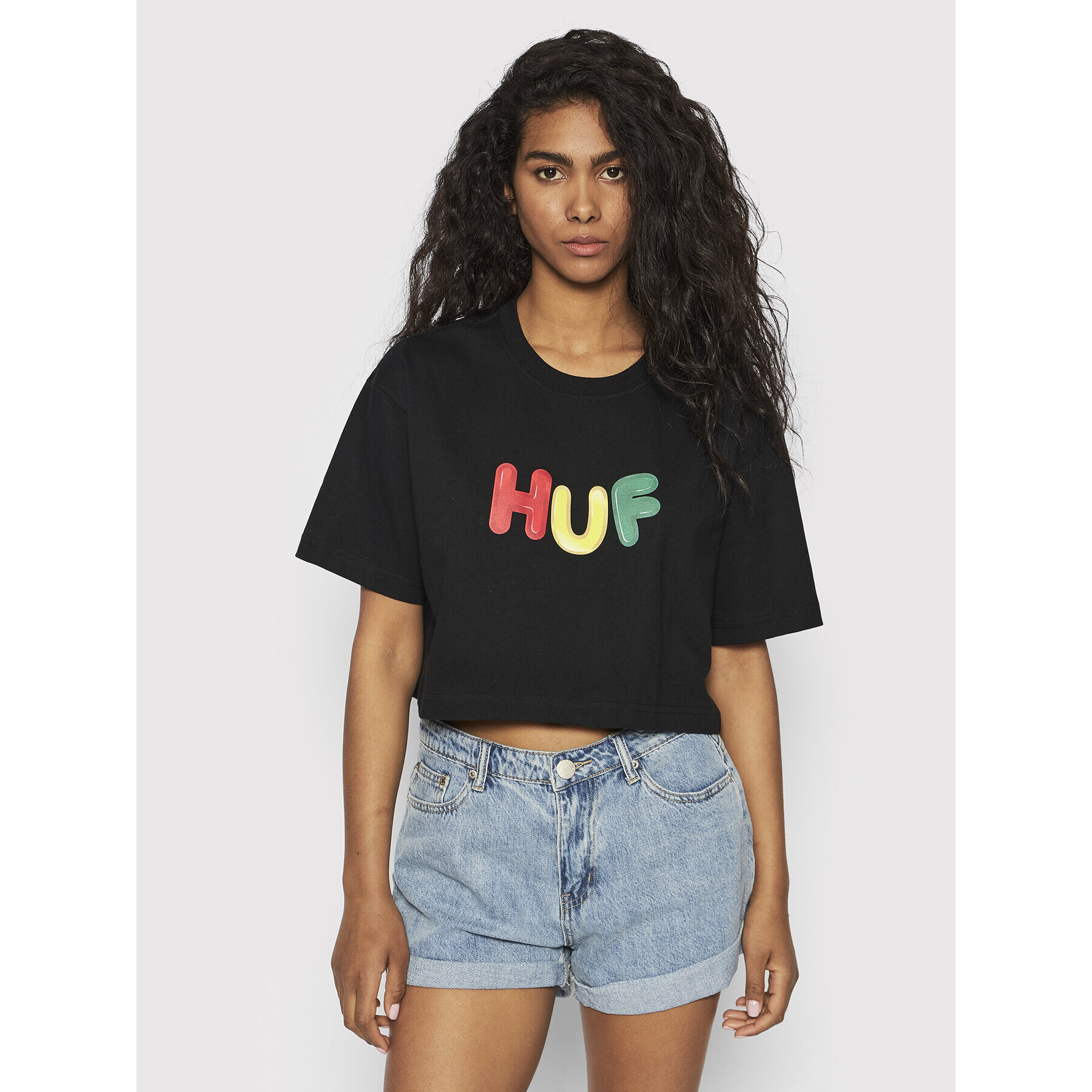 HUF Тишърт Gummed WTS0049 Черен Relaxed Fit - Pepit.bg