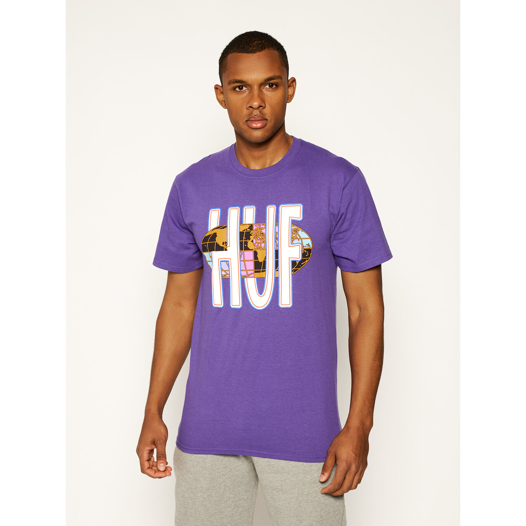 HUF Тишърт Quake USA TS01049 Виолетов Regular Fit - Pepit.bg