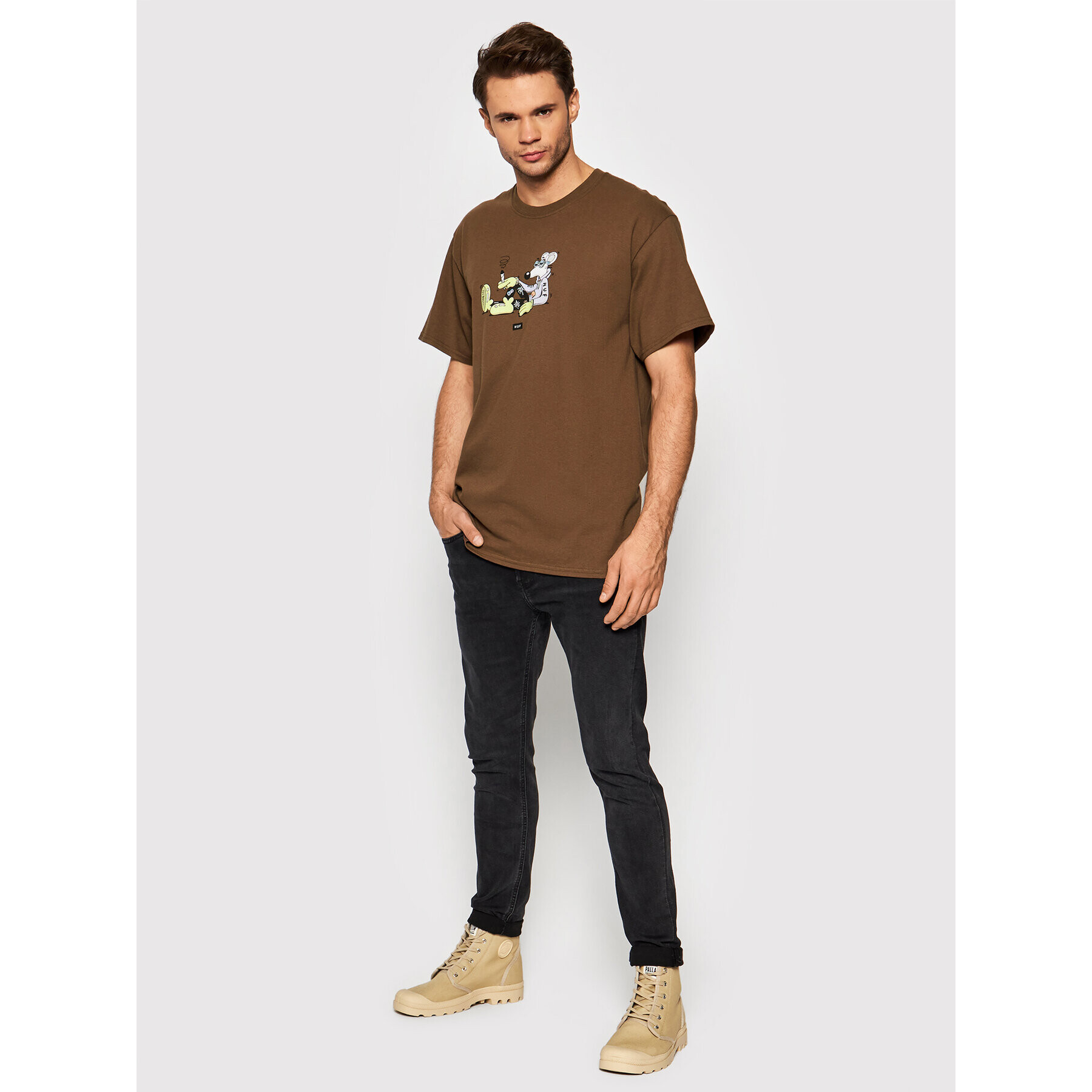 HUF Тишърт Steven Harrington Mouse TS01688 Кафяв Regular Fit - Pepit.bg