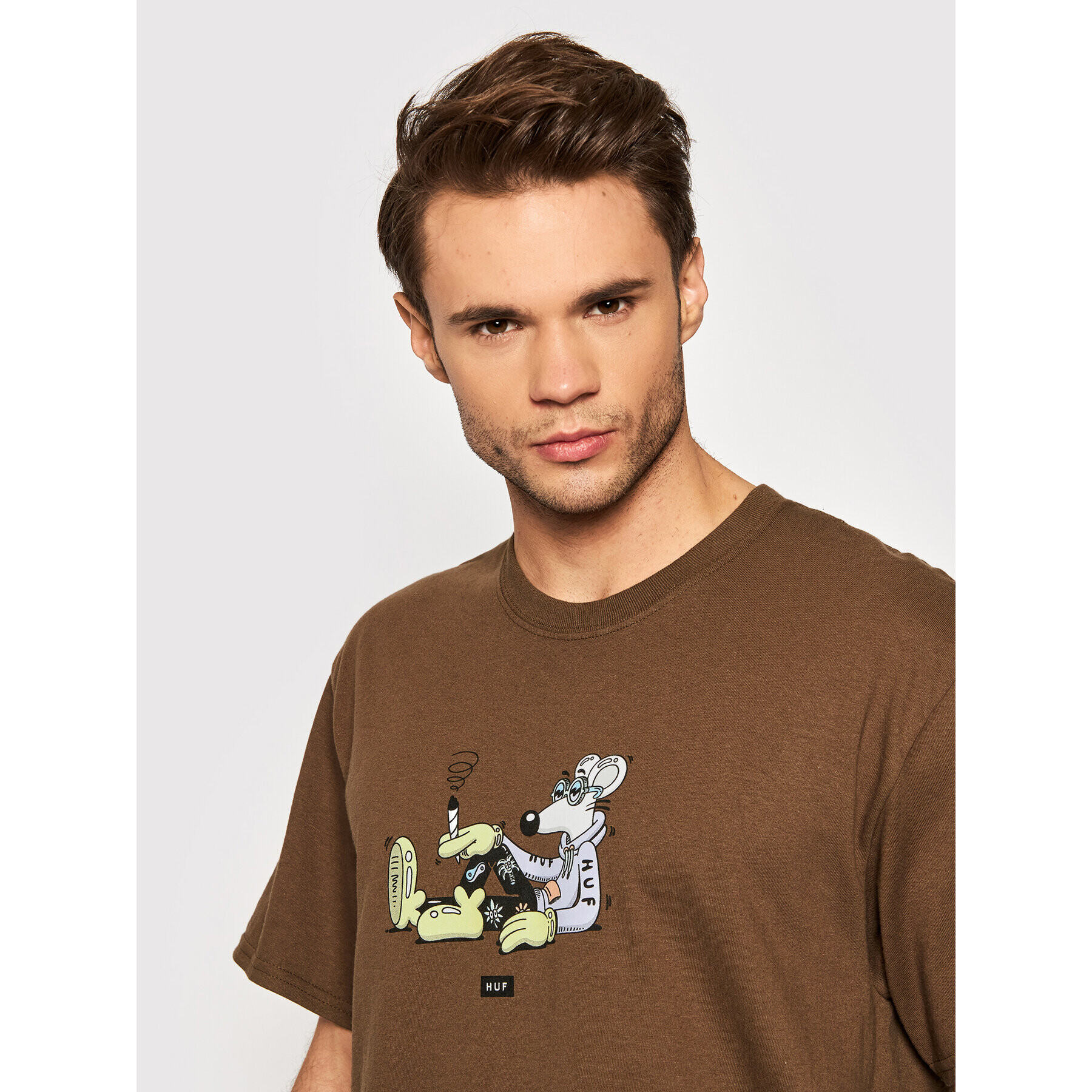 HUF Тишърт Steven Harrington Mouse TS01688 Кафяв Regular Fit - Pepit.bg