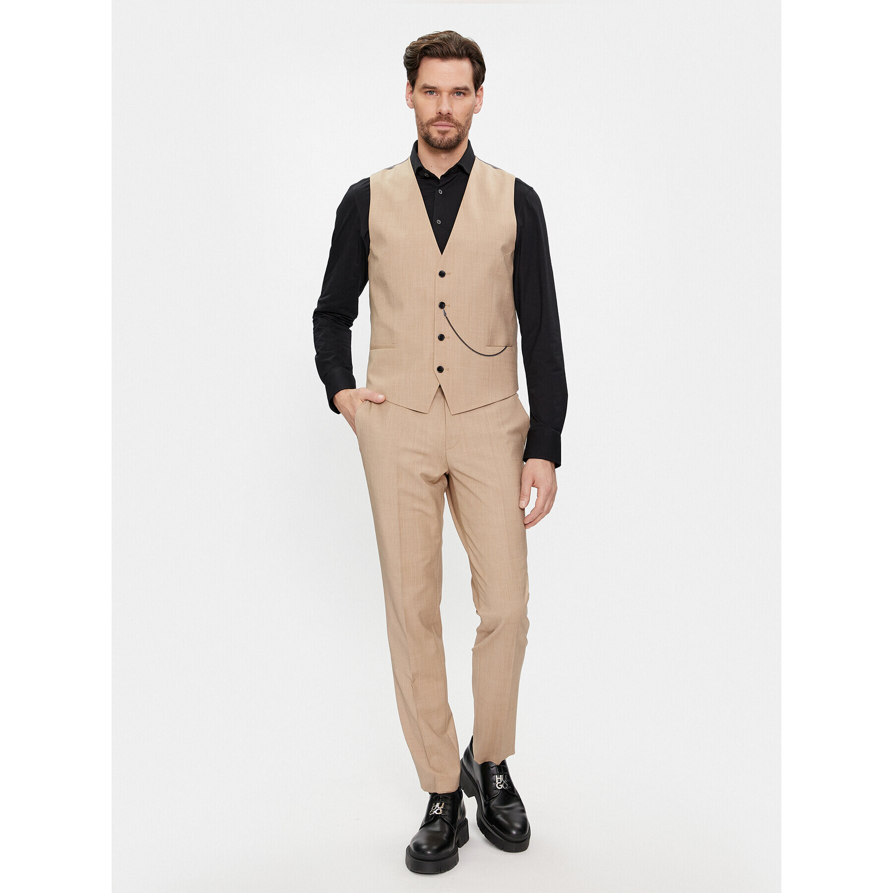 Hugo Костюм Hesten 50509390 Бежов Extra Slim Fit - Pepit.bg