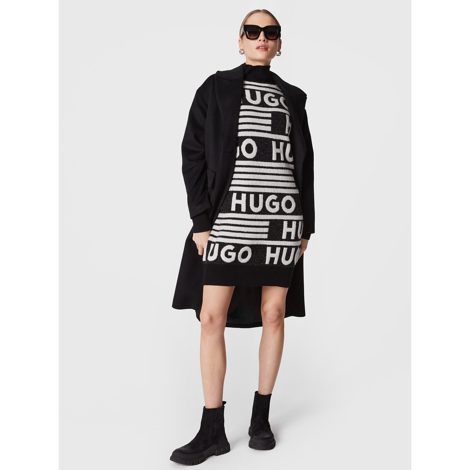 Hugo Плетена рокля Sisminy 50478976 Черен Oversize - Pepit.bg