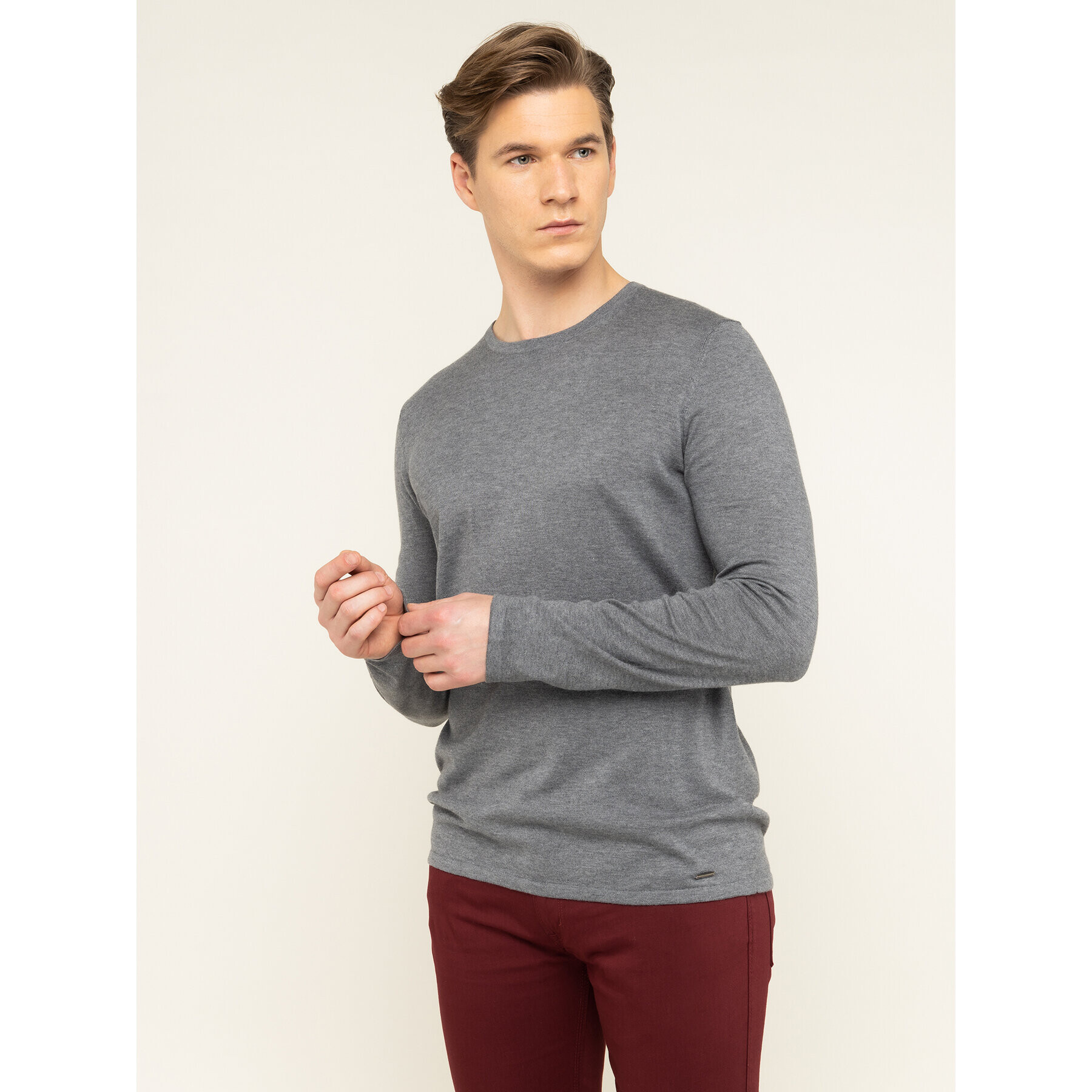 Hugo Пуловер San Bastio 50379543 Сив Regular Fit - Pepit.bg